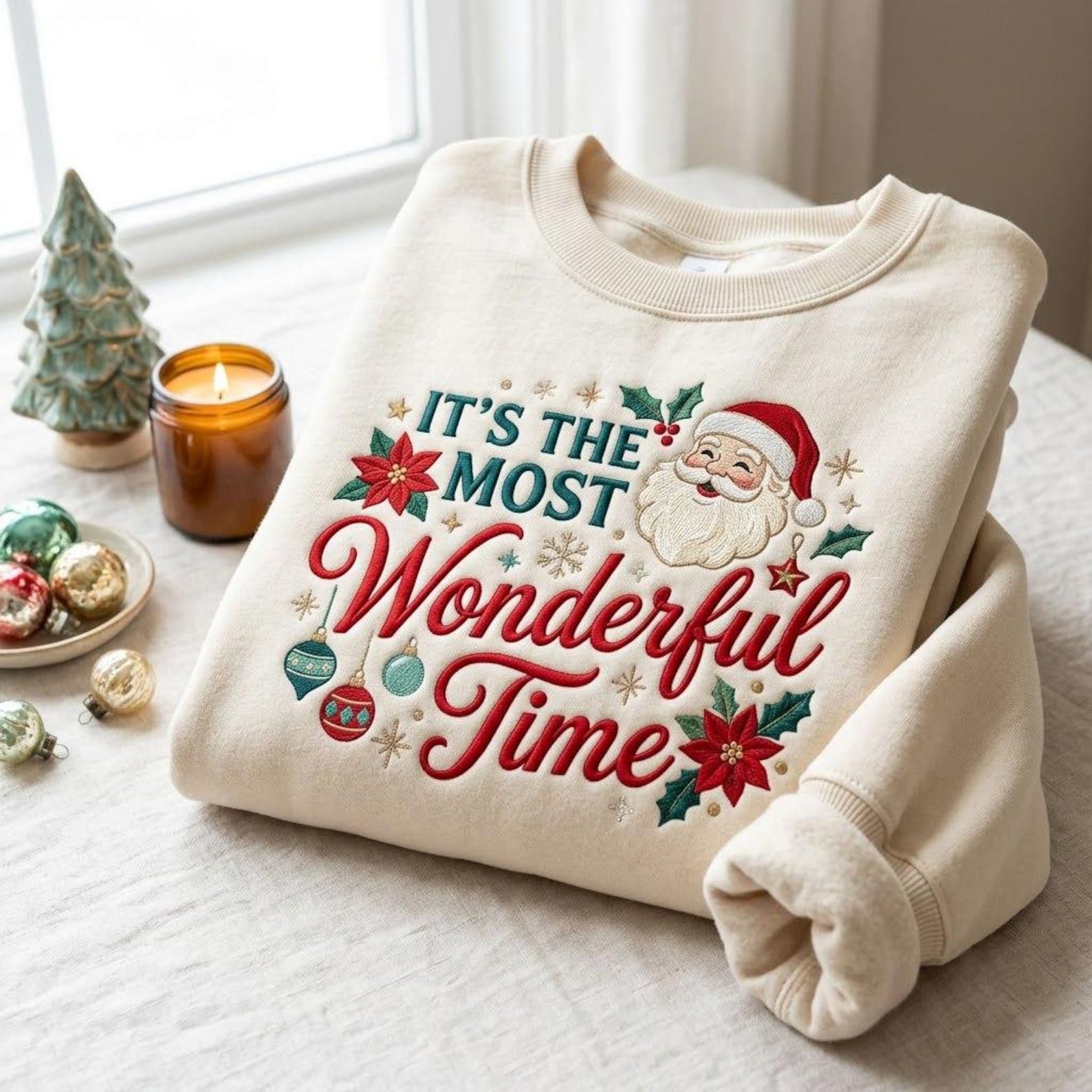 It’s the Most Wonderful Time Embroidered Sweatshirt, Santa Christmas Crewneck, Vintage Holiday Shirt, Festive Christmas Gift 2