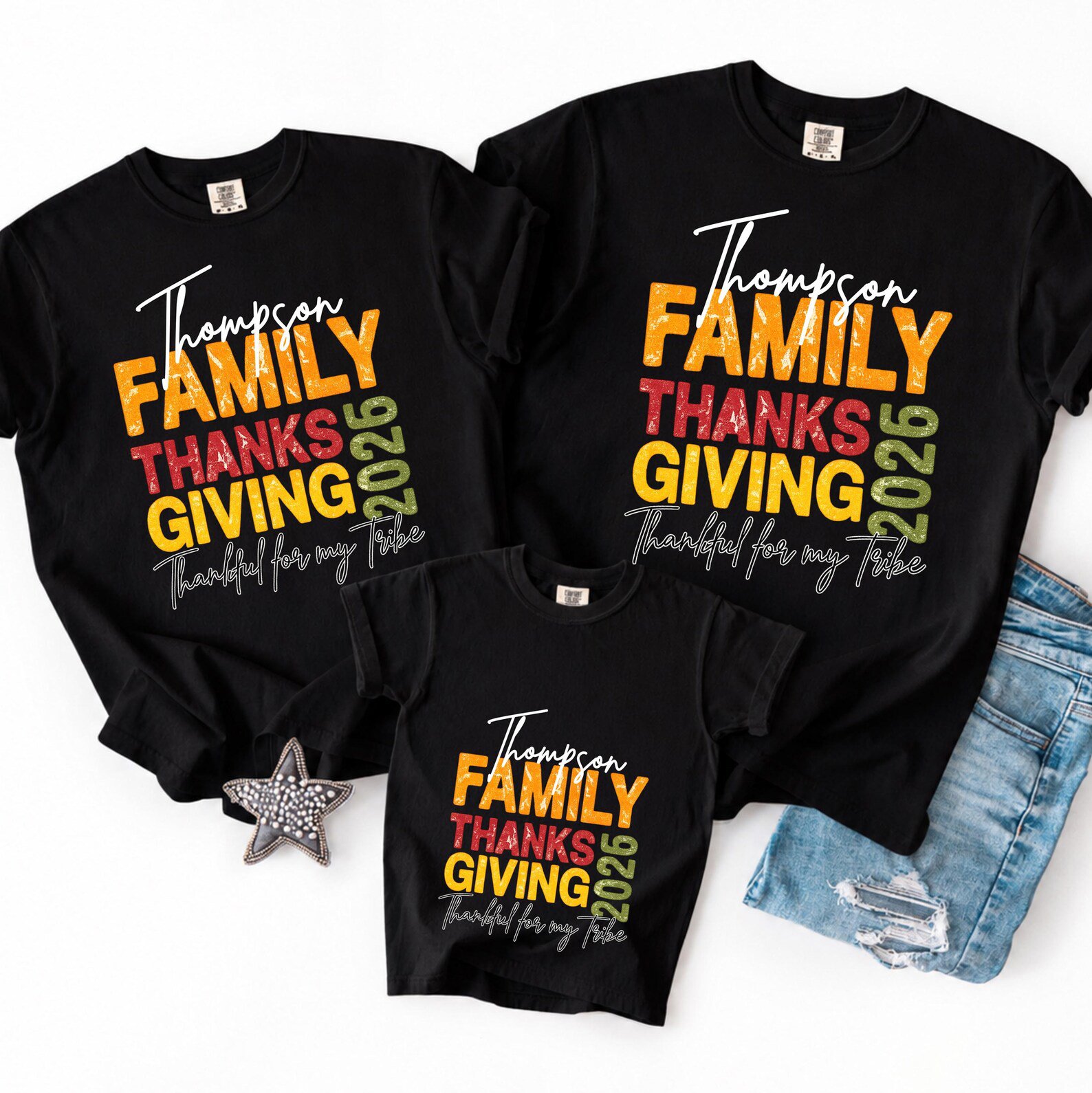 Custom Name Family Thanksgiving Shirt, Personalized Matching Thankful For My Tribe Sweatshirt 3