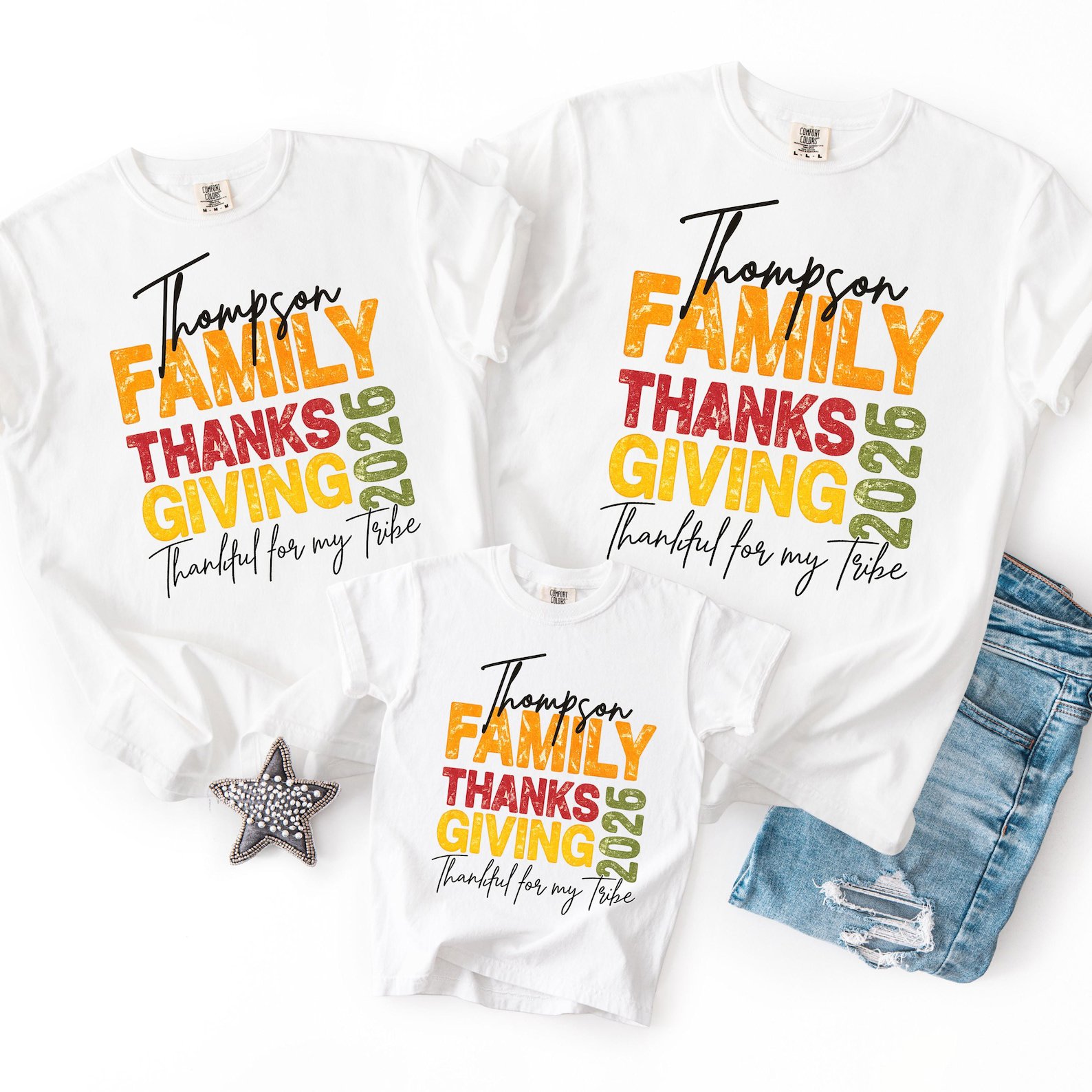 Custom Name Family Thanksgiving Shirt, Personalized Matching Thankful For My Tribe Sweatshirt 1
