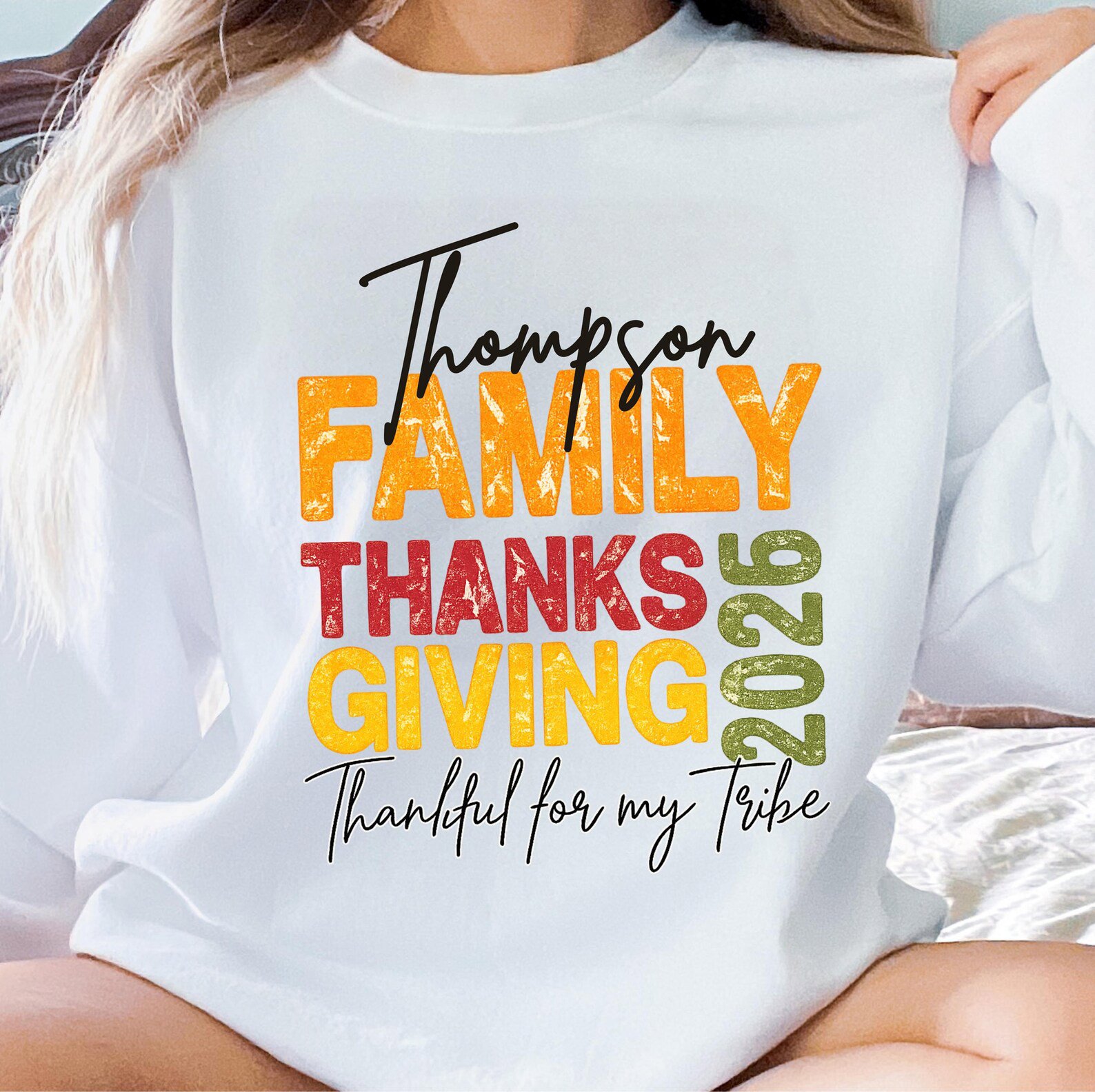 Custom Name Family Thanksgiving Shirt, Personalized Matching Thankful For My Tribe Sweatshirt 5