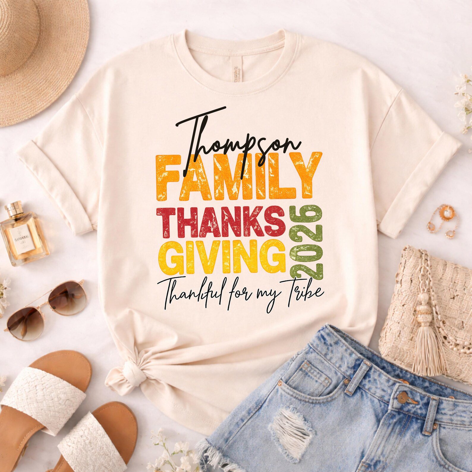 Custom Name Family Thanksgiving Shirt, Personalized Matching Thankful For My Tribe Sweatshirt 7