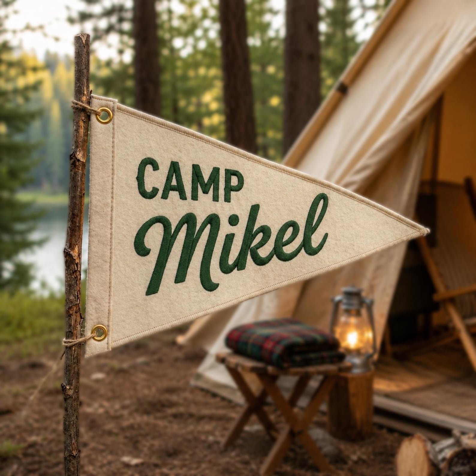 Custom Embroidered Camp Name Banner, Personalized Camp Pennant Flag, Summer Camp Decor, Kids Camping Gift, Camping Life Pennant Flag 1