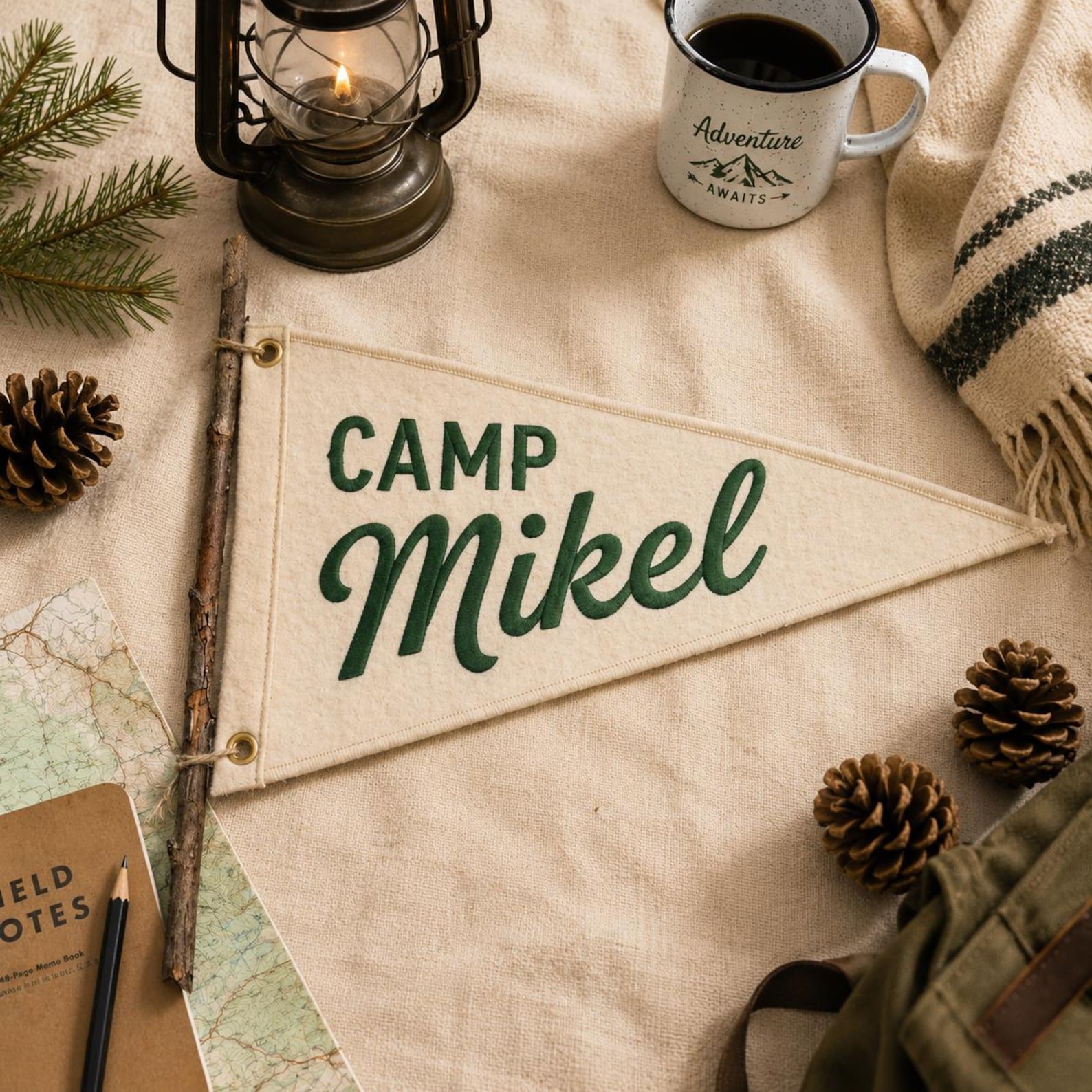 Custom Embroidered Camp Name Banner, Personalized Camp Pennant Flag, Summer Camp Decor, Kids Camping Gift, Camping Life Pennant Flag 2