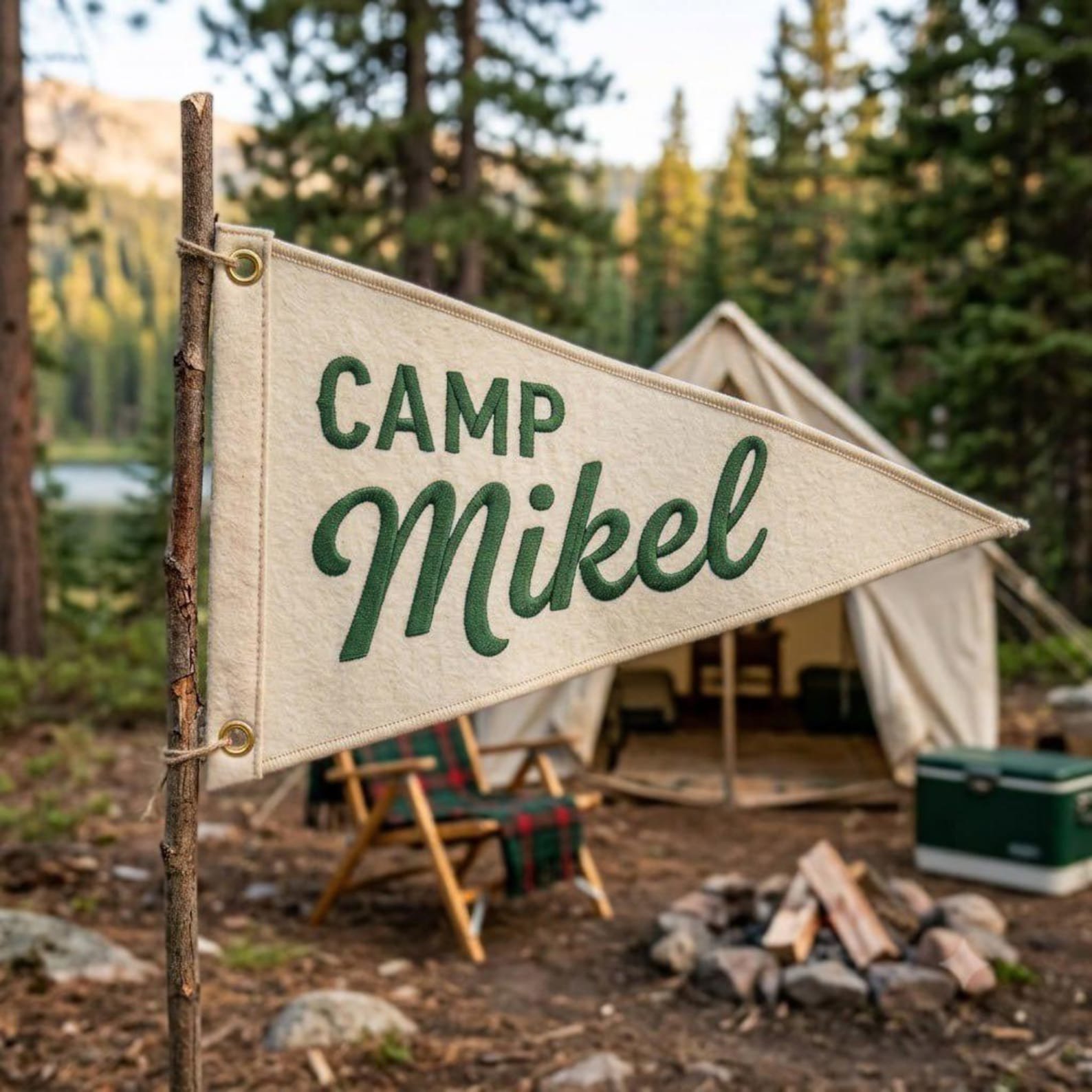 Custom Embroidered Camp Name Banner, Personalized Camp Pennant Flag, Summer Camp Decor, Kids Camping Gift, Camping Life Pennant Flag 3