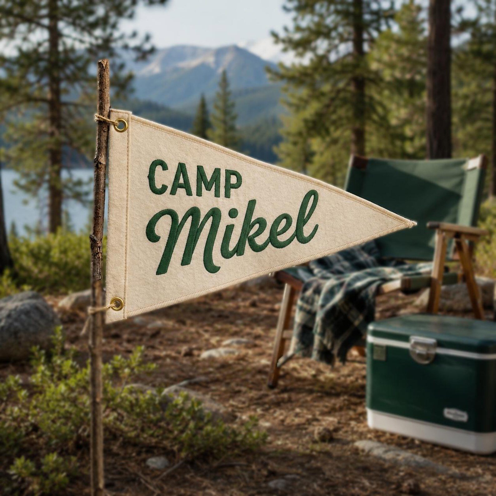 Custom Embroidered Camp Name Banner, Personalized Camp Pennant Flag, Summer Camp Decor, Kids Camping Gift, Camping Life Pennant Flag 4