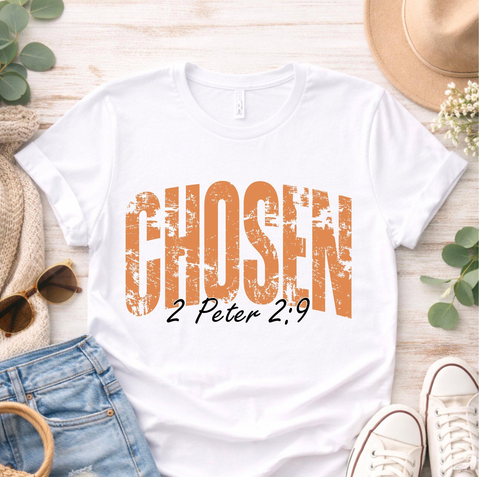 Christian Bible Verse Shirt, Distressed Faith Believe Grace Pray Chosen Fall Matching Tee 8