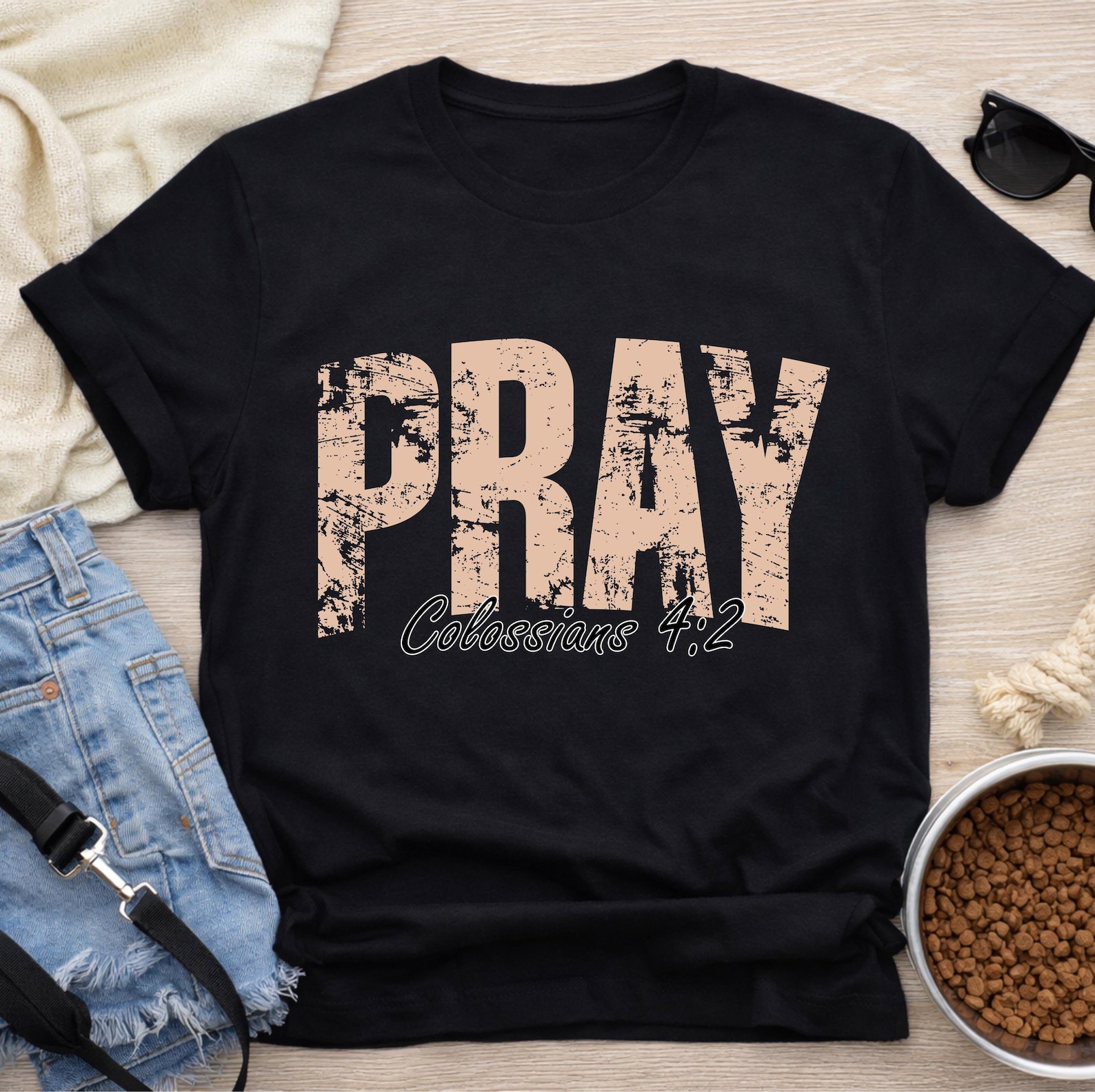 Christian Bible Verse Shirt, Distressed Faith Believe Grace Pray Chosen Fall Matching Tee 9