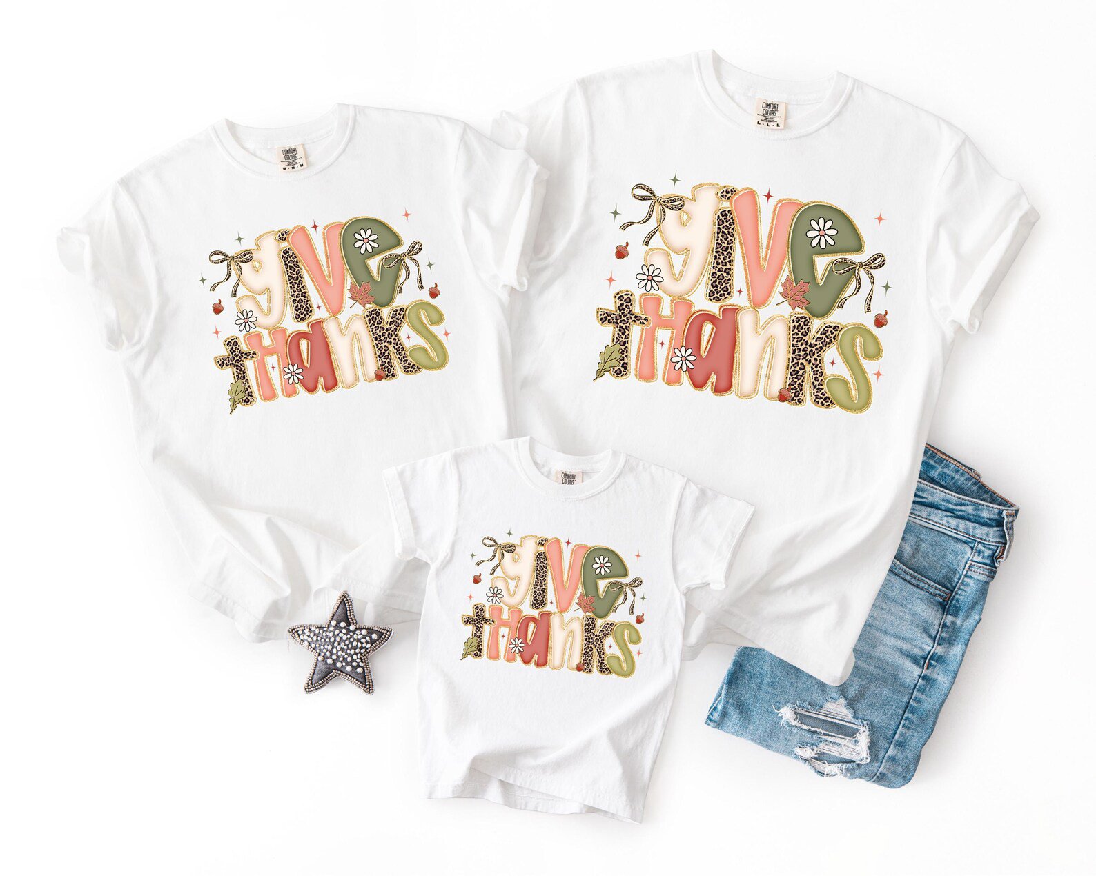 Give Thanks Shirt, Retro Leopard Thanksgiving Family Matching Tee 3