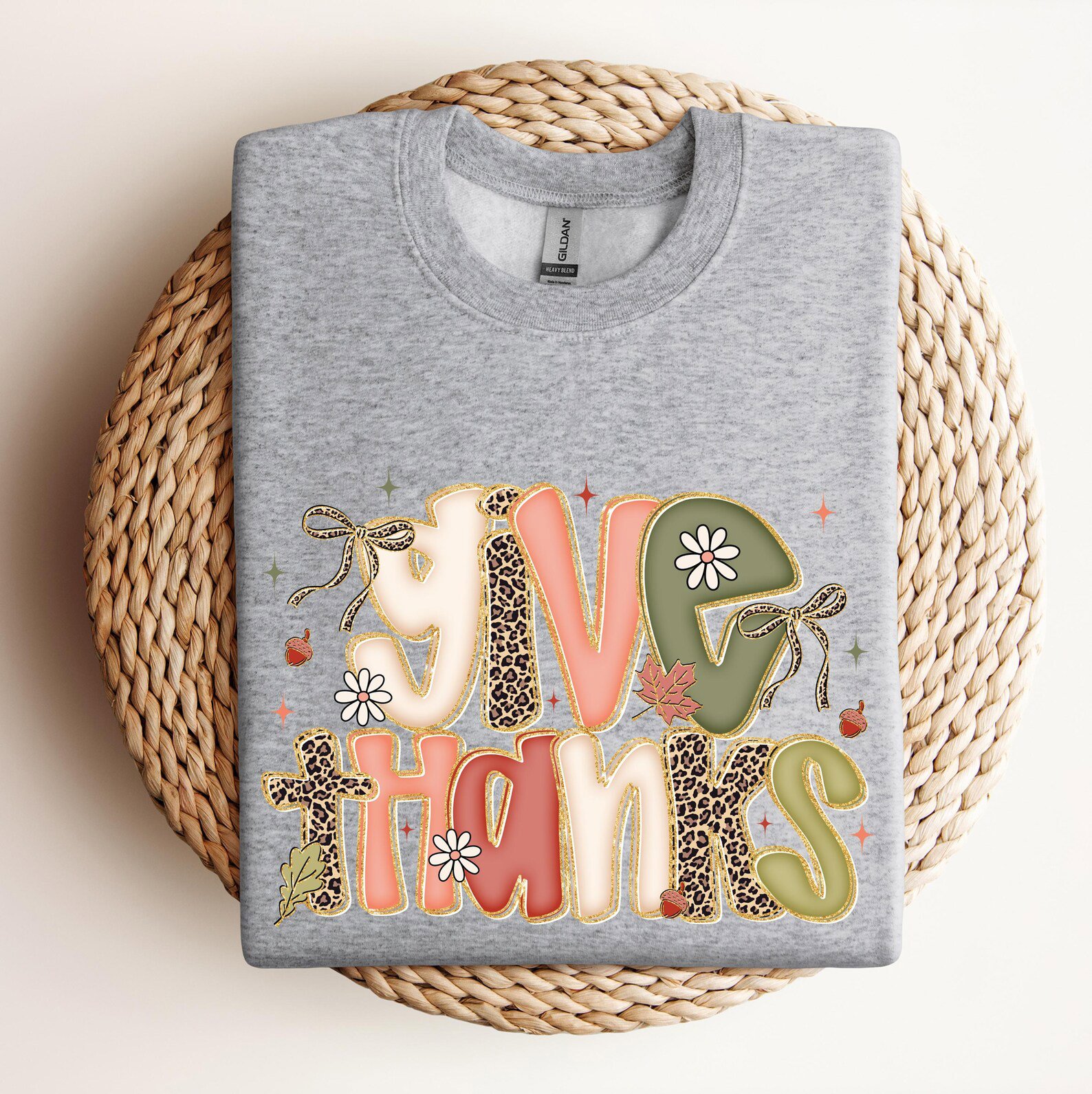 Give Thanks Shirt, Retro Leopard Thanksgiving Family Matching Tee 6