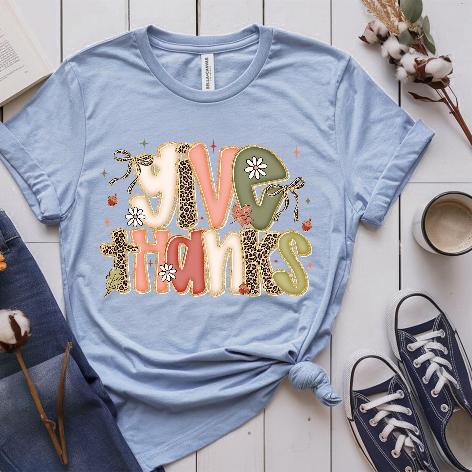 Give Thanks Shirt, Retro Leopard Thanksgiving Family Matching Tee 7