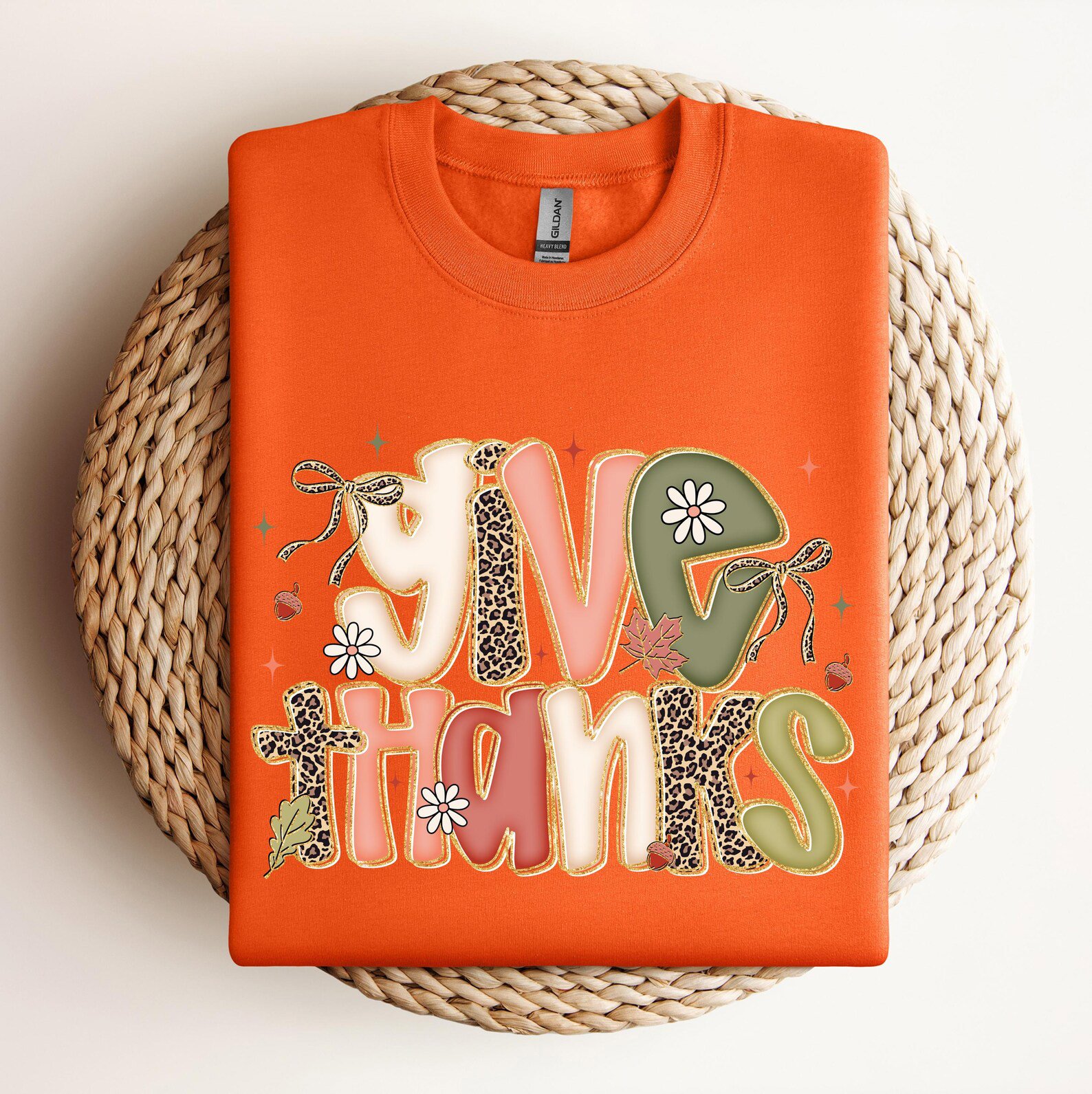 Give Thanks Shirt, Retro Leopard Thanksgiving Family Matching Tee 9