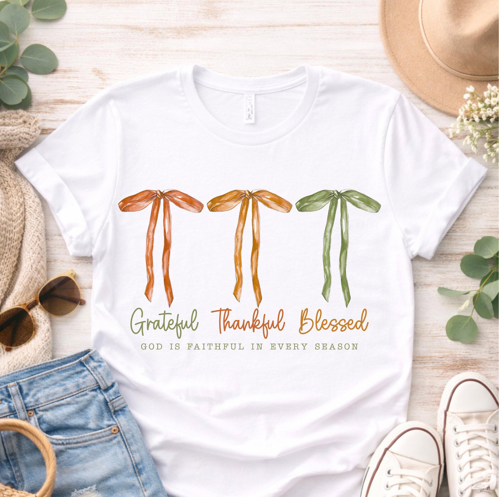 Grateful Thankful Blessed Sweatshirt, Christian Fall Bow Shirt, Faith Gift 2