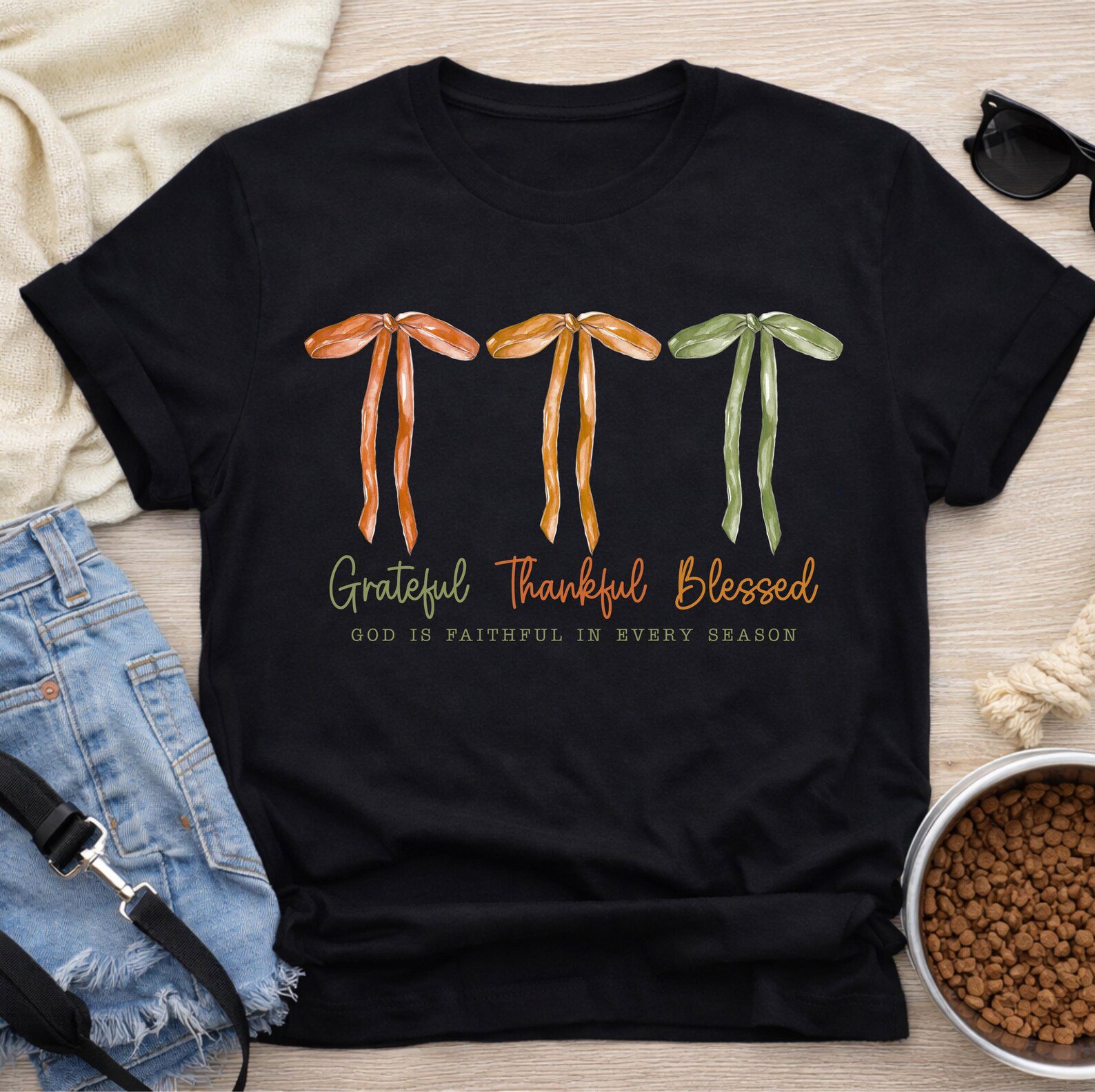 Grateful Thankful Blessed Sweatshirt, Christian Fall Bow Shirt, Faith Gift 3