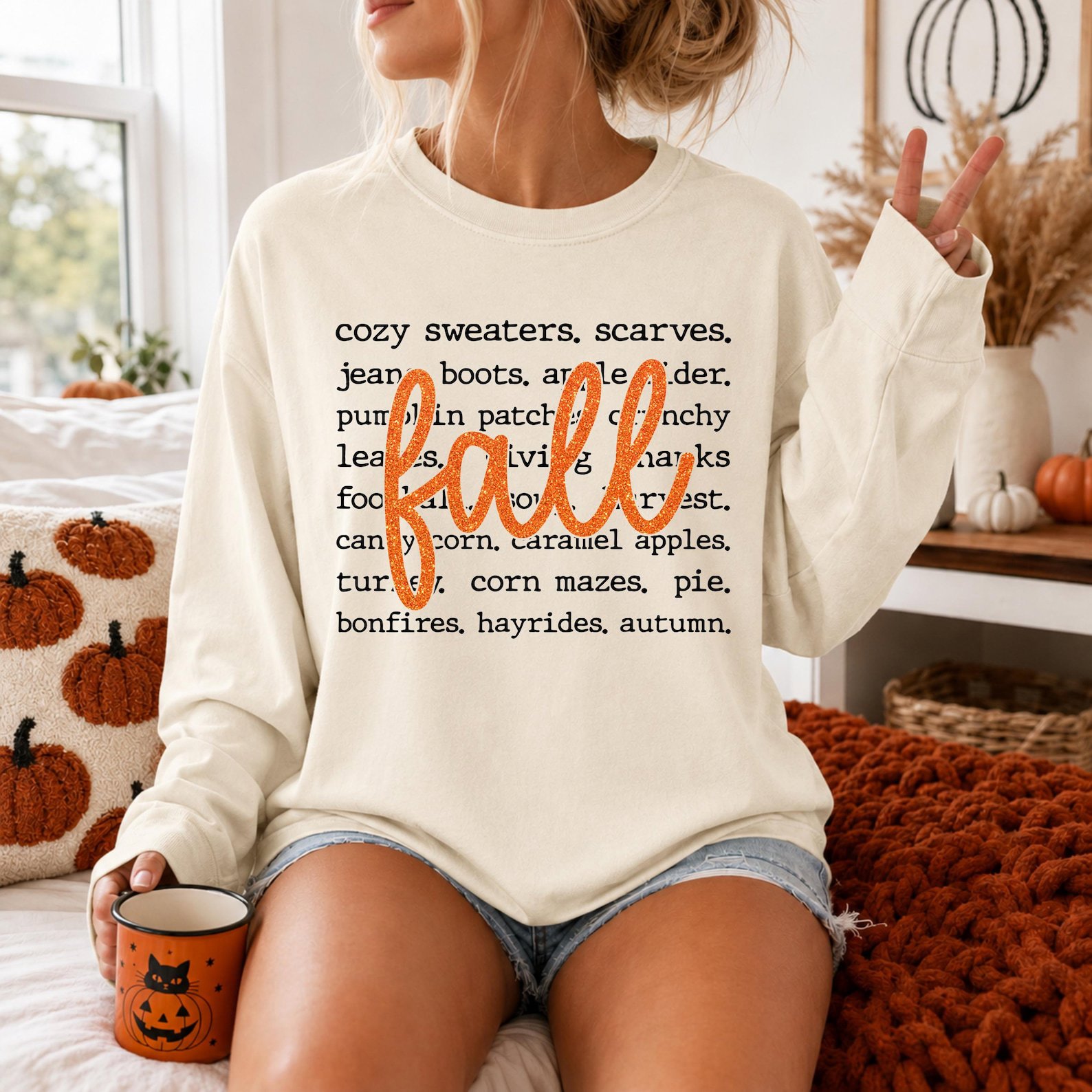 Fall Favorites Sweatshirt, Cozy Autumn Word List Shirt 1