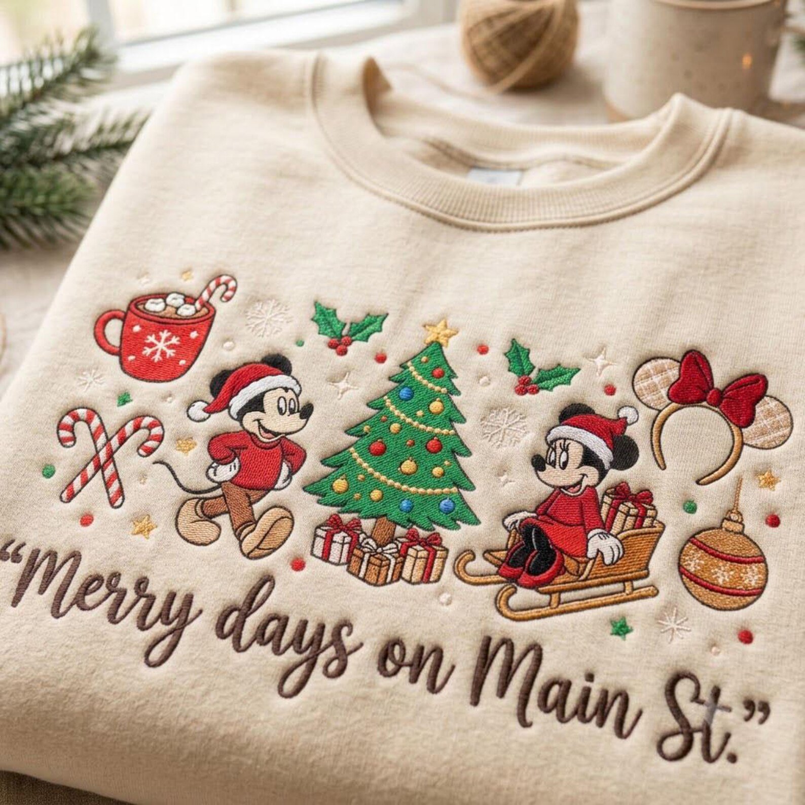 Embroidered Merry Days on Main St Sweatshirt, Christmas Mouse Friends Crewneck, Magical Holiday Vacation Shirt, Festive Winter Gift 2