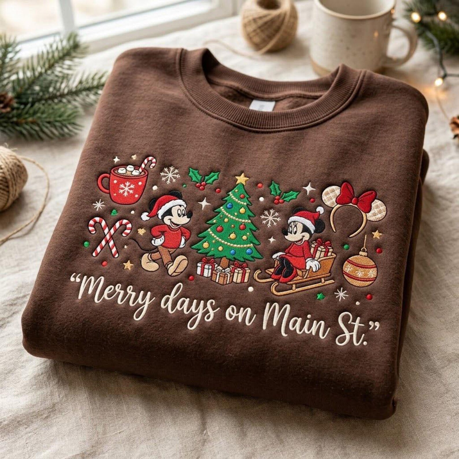 Embroidered Merry Days on Main St Sweatshirt, Christmas Mouse Friends Crewneck, Magical Holiday Vacation Shirt, Festive Winter Gift 3