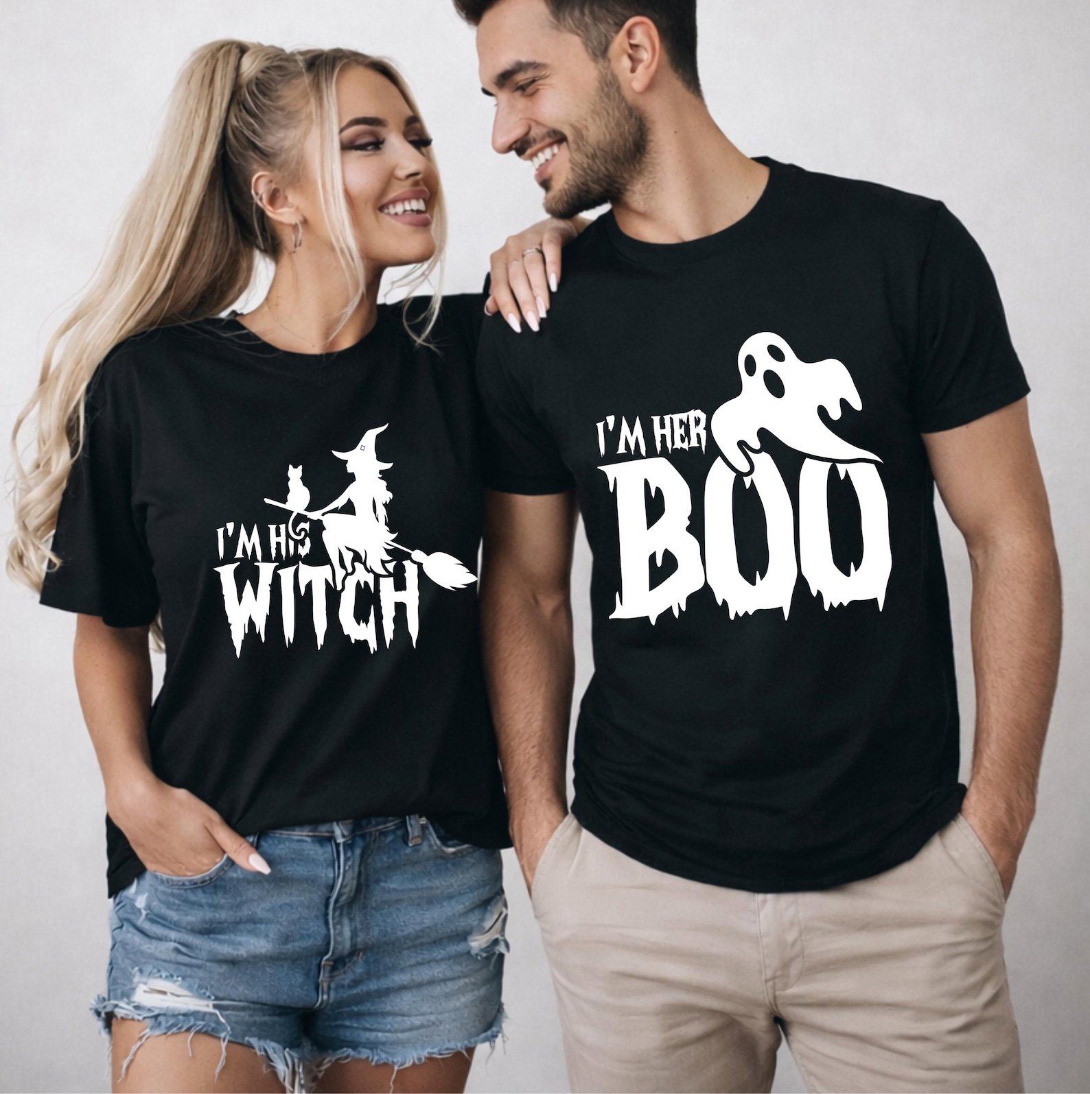 His Witch Her Boo Couples Halloween Shirt, Matching Couple Tee 1