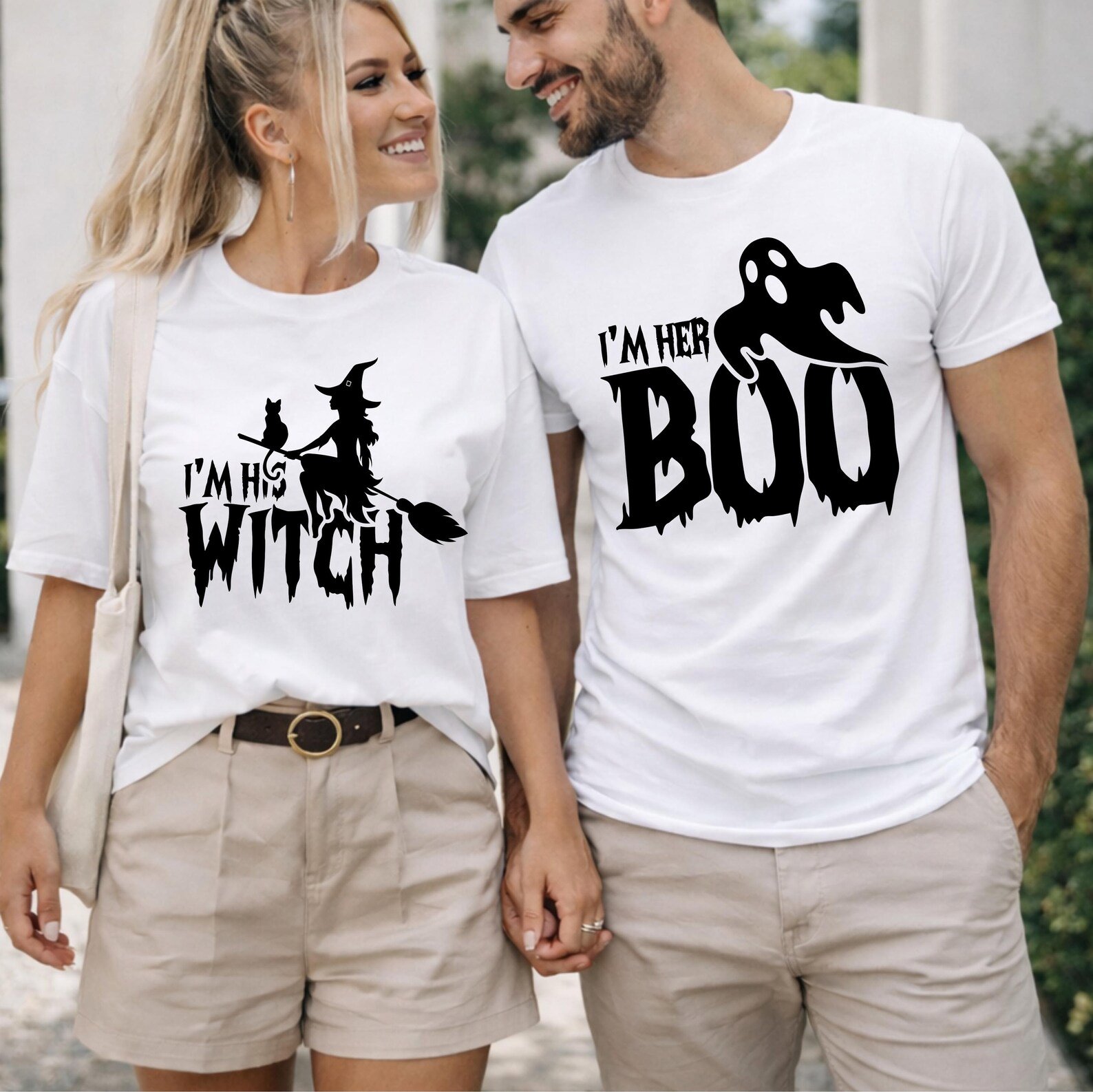 His Witch Her Boo Couples Halloween Shirt, Matching Couple Tee 2