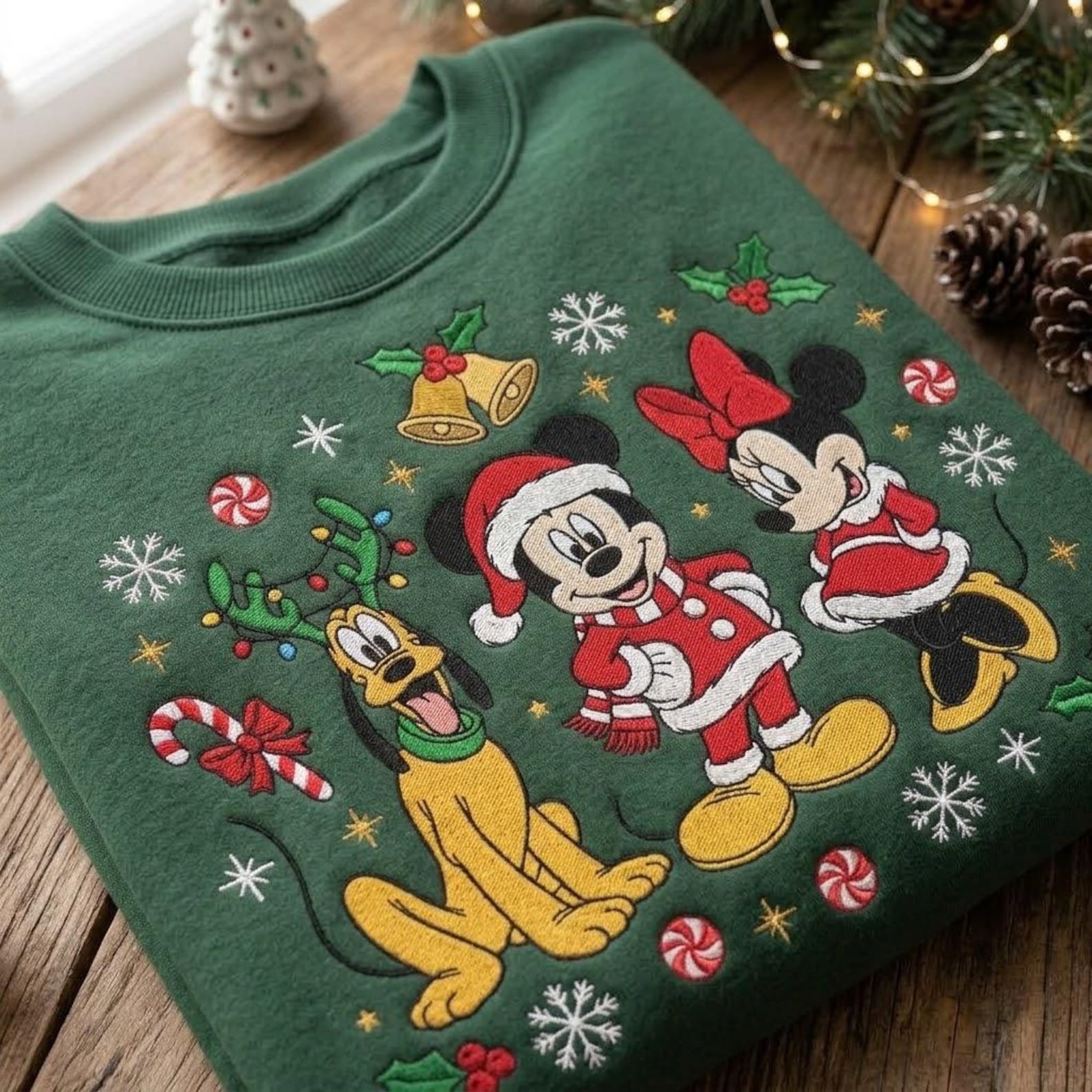 Festive Mouse Friends Embroidered Sweatshirt, Christmas Character Crewneck, Santa Holiday Outfit Design, Cute Winter Cartoon Gift Idea 4