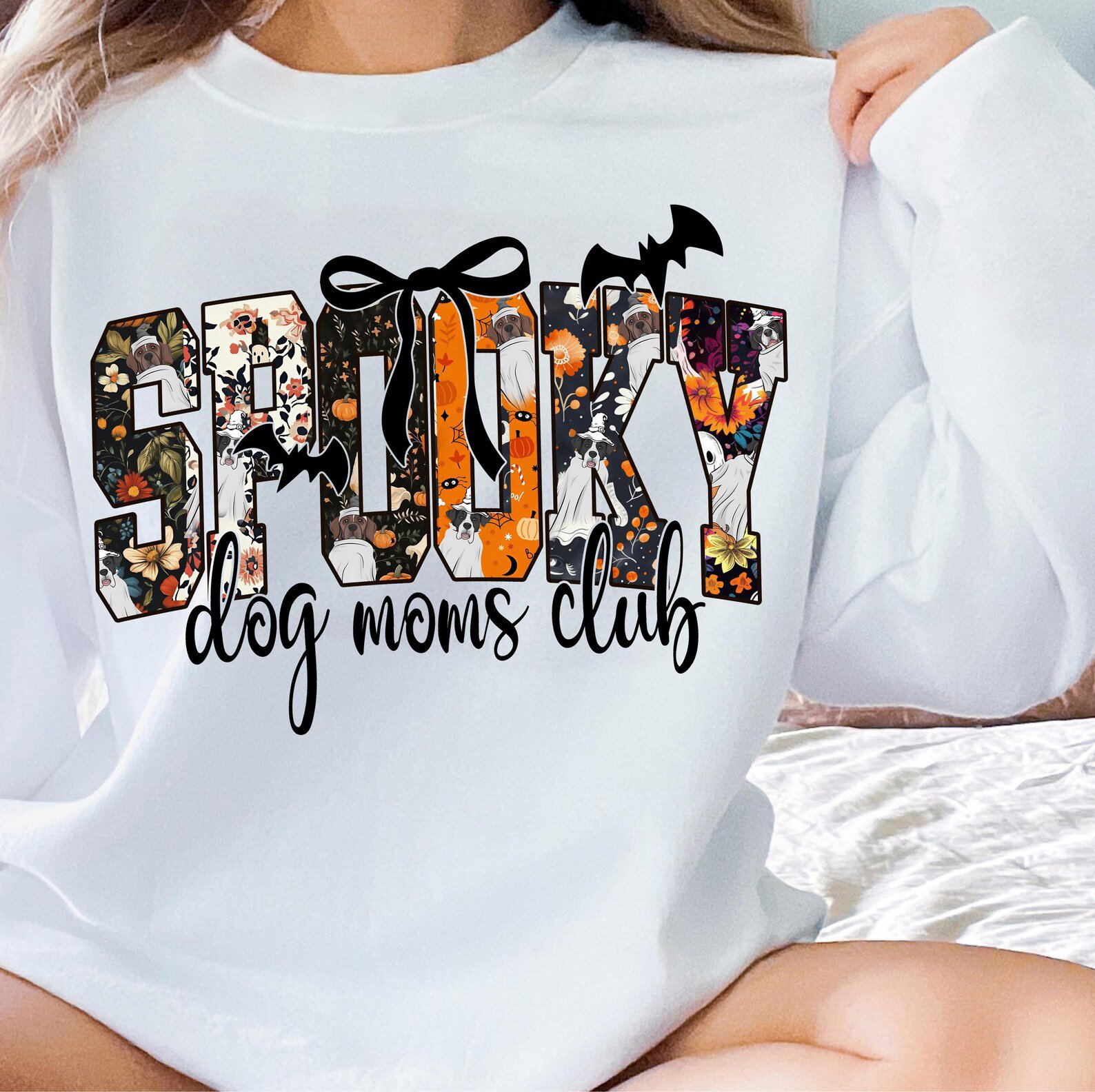 Spooky Dog Moms Club Halloween Sweatshirt, Puppy Lovers Patchwork Shirt 2