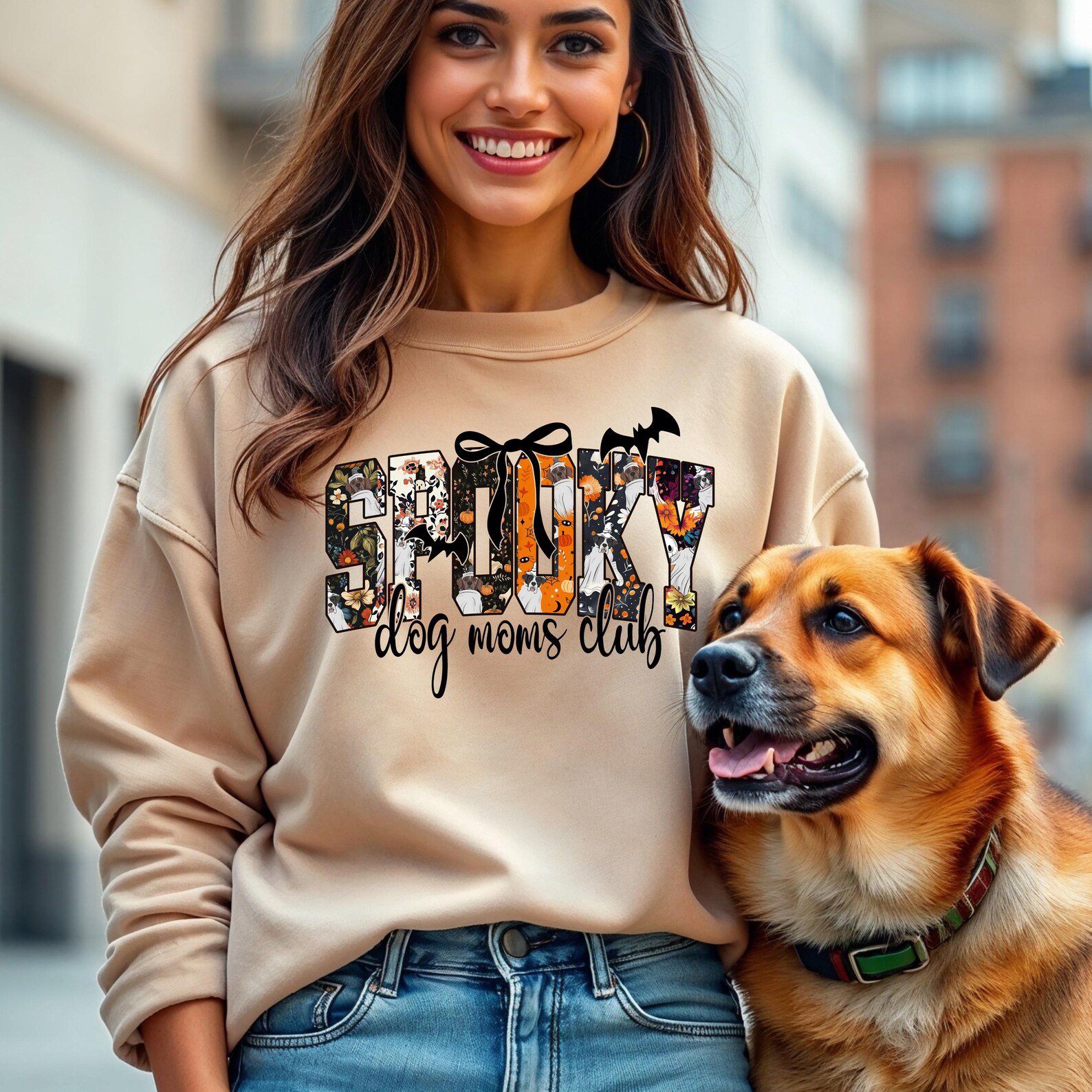 Spooky Dog Moms Club Halloween Sweatshirt, Puppy Lovers Patchwork Shirt 1