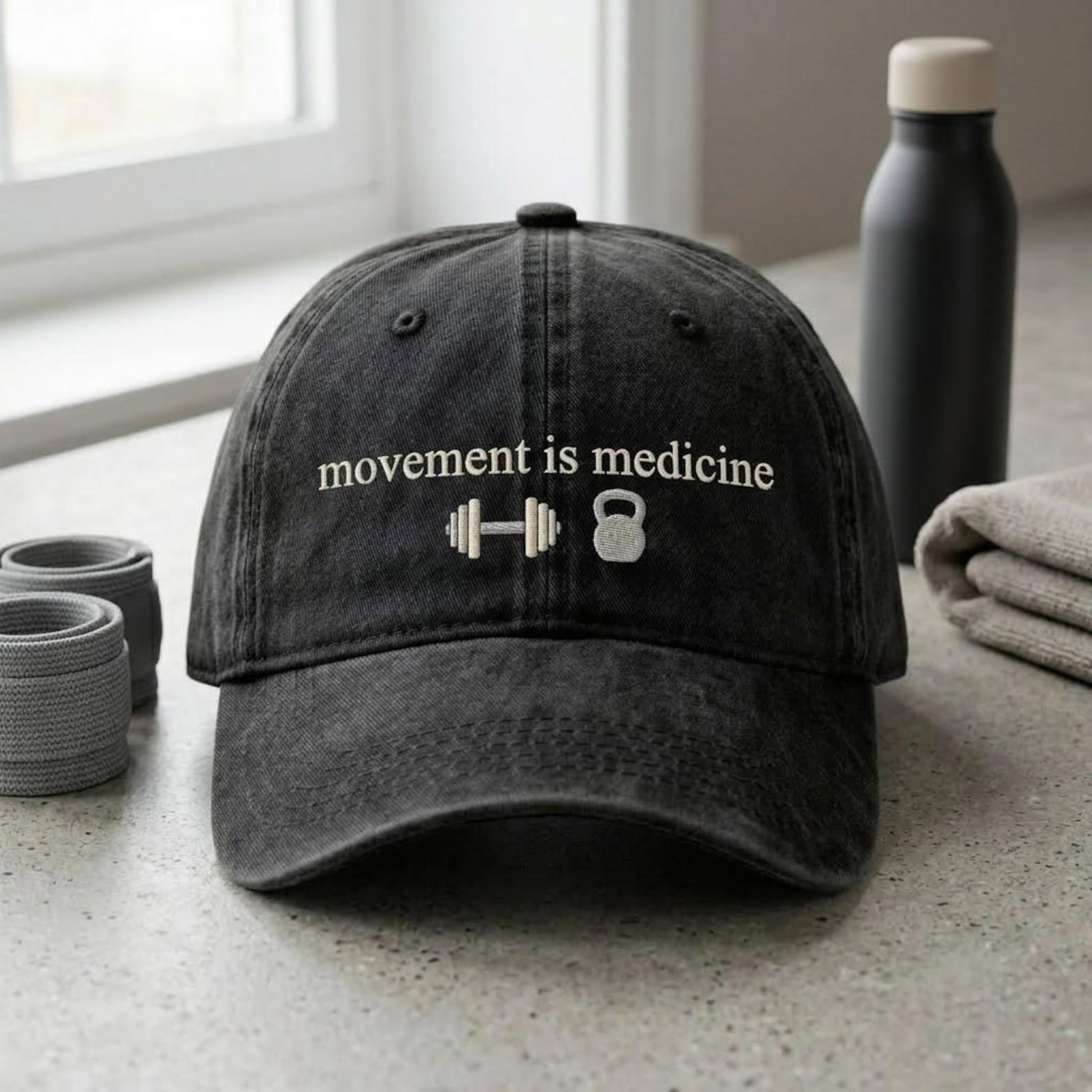 Movement Is Medicine Embroidered Hat, Gym Baseball Cap, Fitness Motivation Dad Hat, Weight Training Gift, Active Lifestyle Cap 2