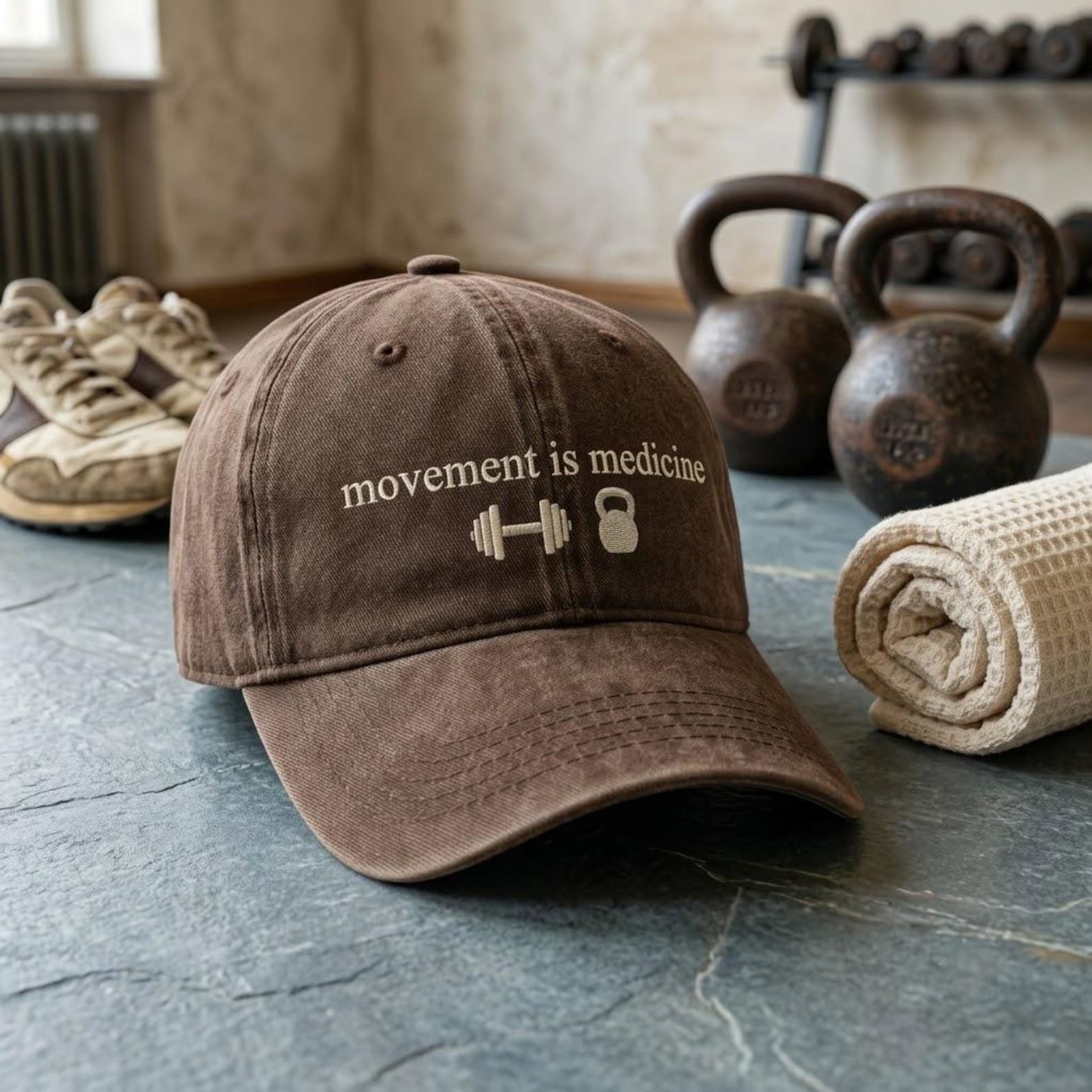 Movement Is Medicine Embroidered Hat, Gym Baseball Cap, Fitness Motivation Dad Hat, Weight Training Gift, Active Lifestyle Cap 1
