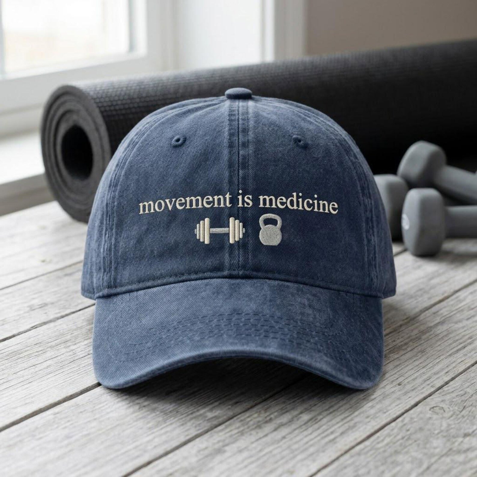 Movement Is Medicine Embroidered Hat, Gym Baseball Cap, Fitness Motivation Dad Hat, Weight Training Gift, Active Lifestyle Cap 3
