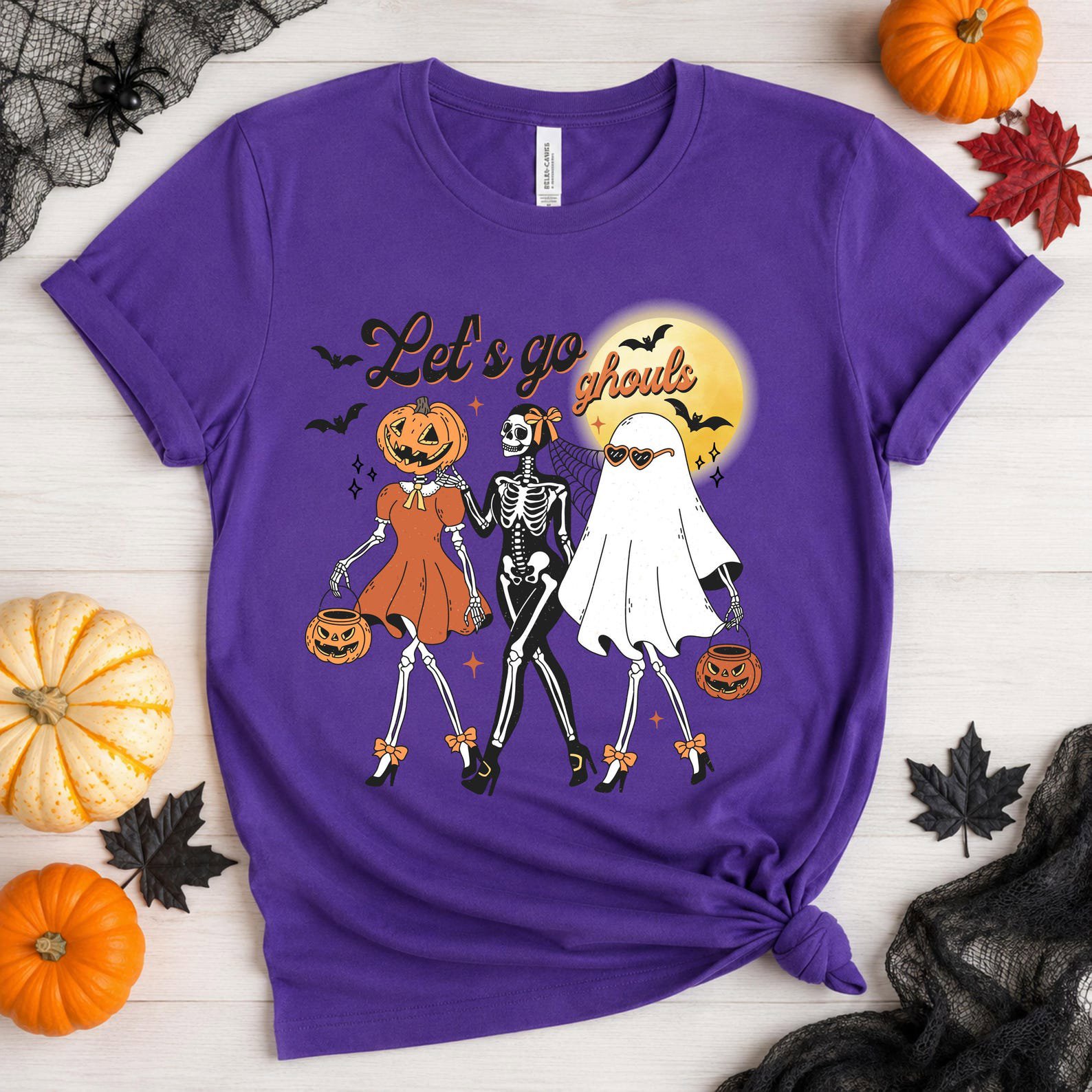 Let's Go Ghouls Halloween Sweatshirt, Retro Girls Night Out Skeleton Squad Shirt 8