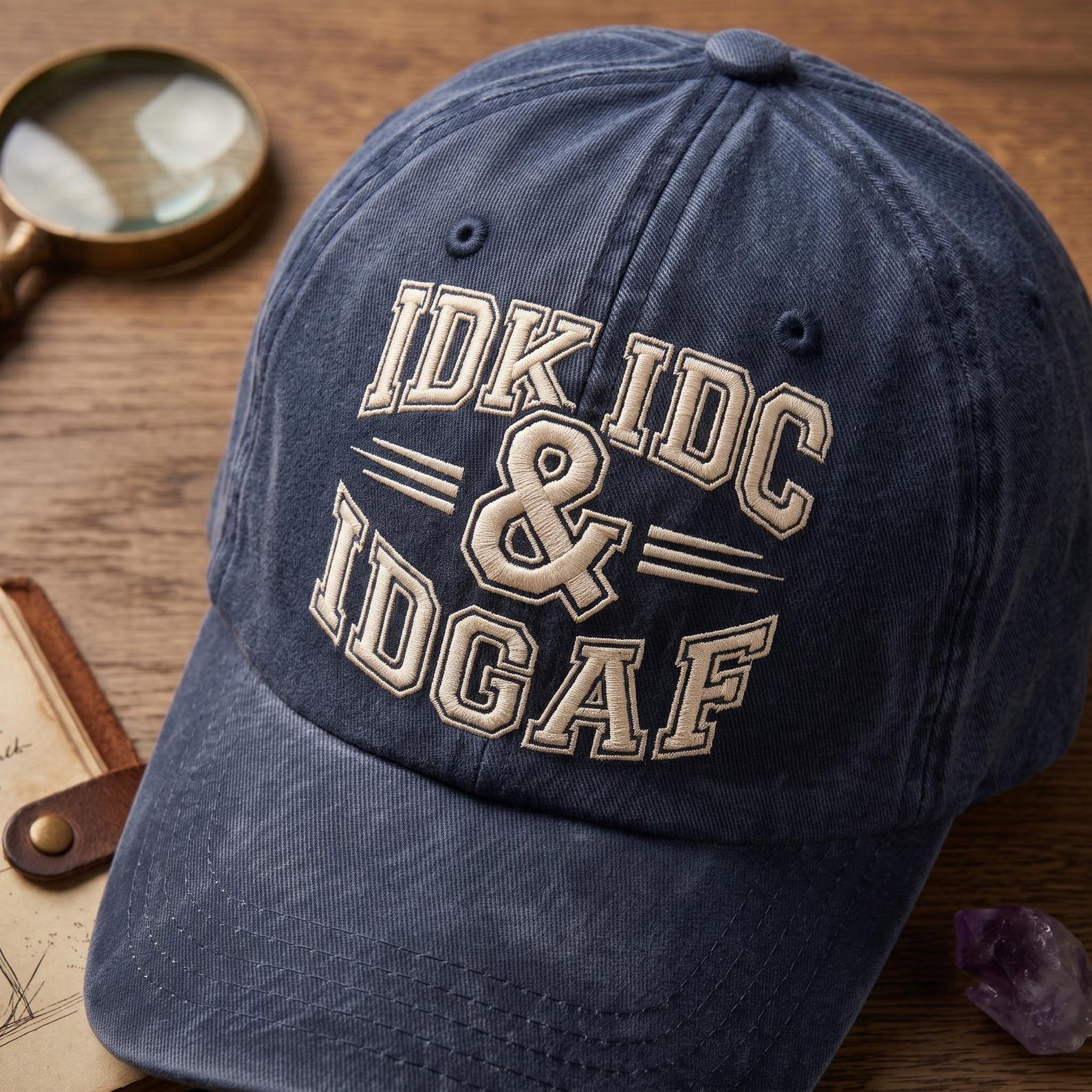 Funny IDK IDC IDGAF Embroidered Hat, Sarcastic Vintage Washed Dad Cap, Bold Attitude Quote Hat, Funny Gag Gift 3