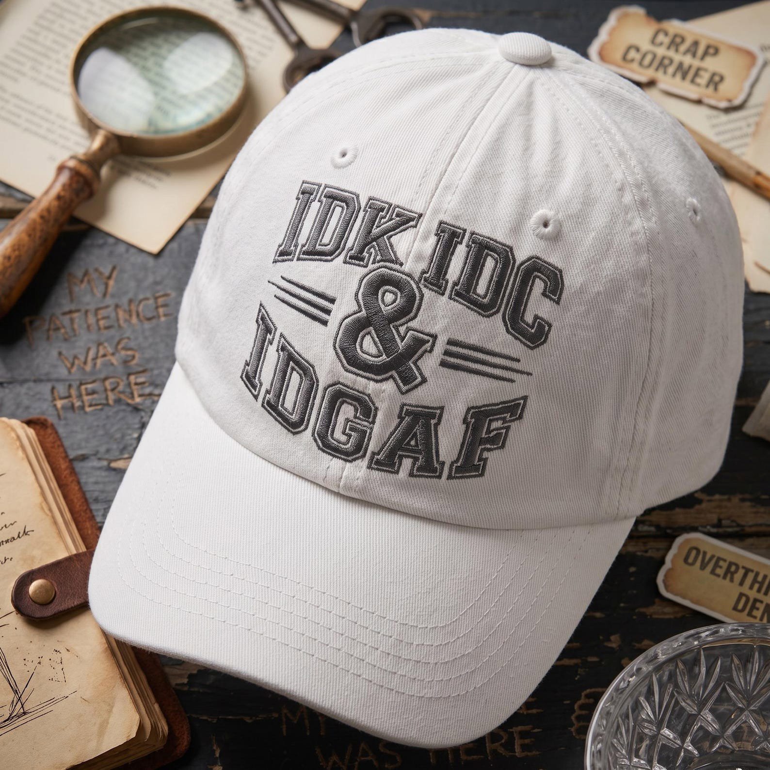Funny IDK IDC IDGAF Embroidered Hat, Sarcastic Vintage Washed Dad Cap, Bold Attitude Quote Hat, Funny Gag Gift 5