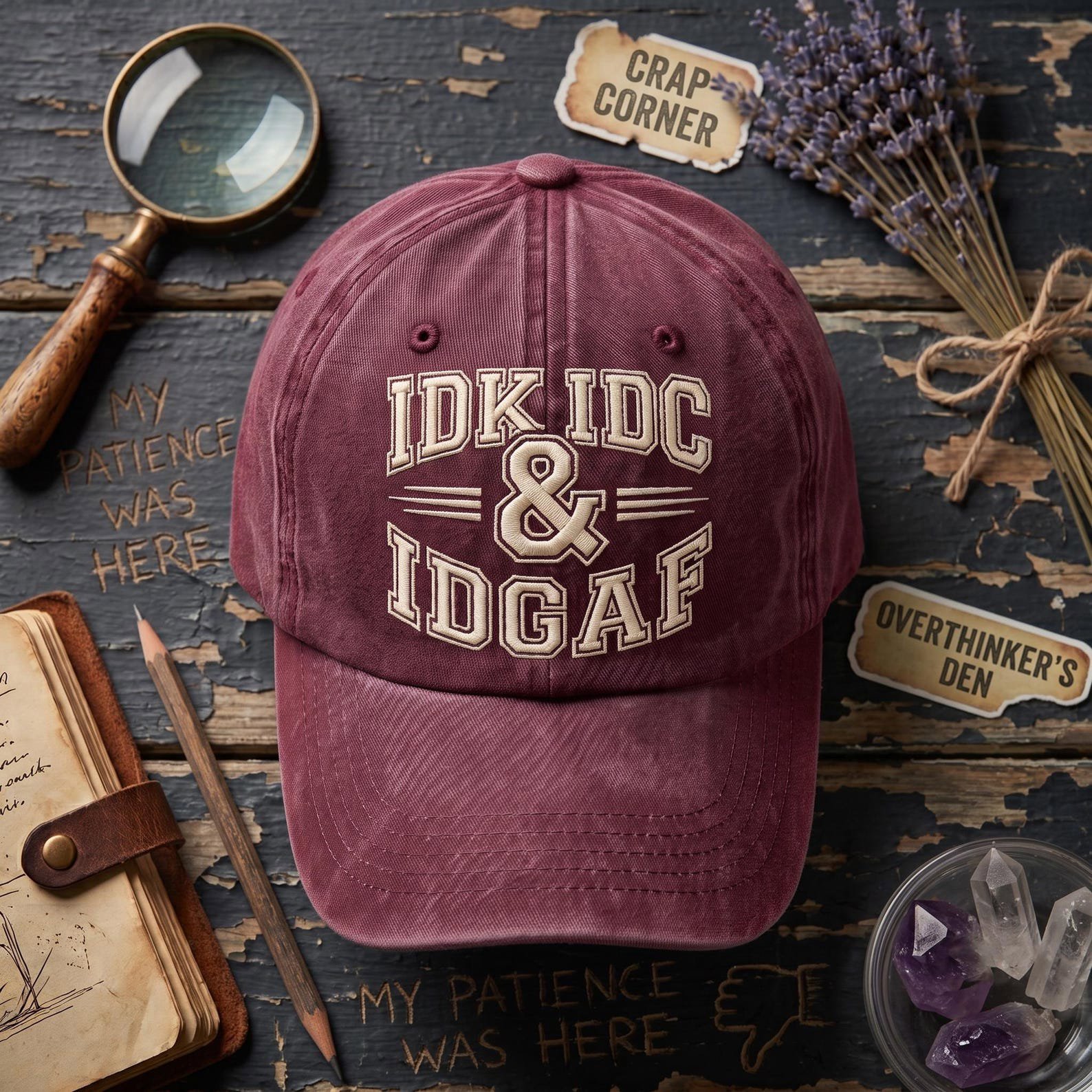 Funny IDK IDC IDGAF Embroidered Hat, Sarcastic Vintage Washed Dad Cap, Bold Attitude Quote Hat, Funny Gag Gift 4
