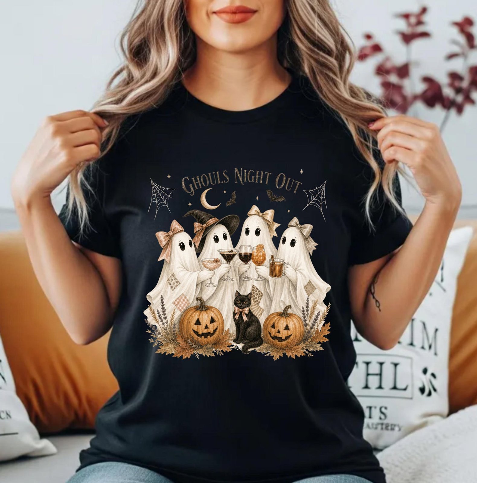 Ghouls Night Out Sweatshirt, Boho Halloween Ghost Girls Night Shirt 4