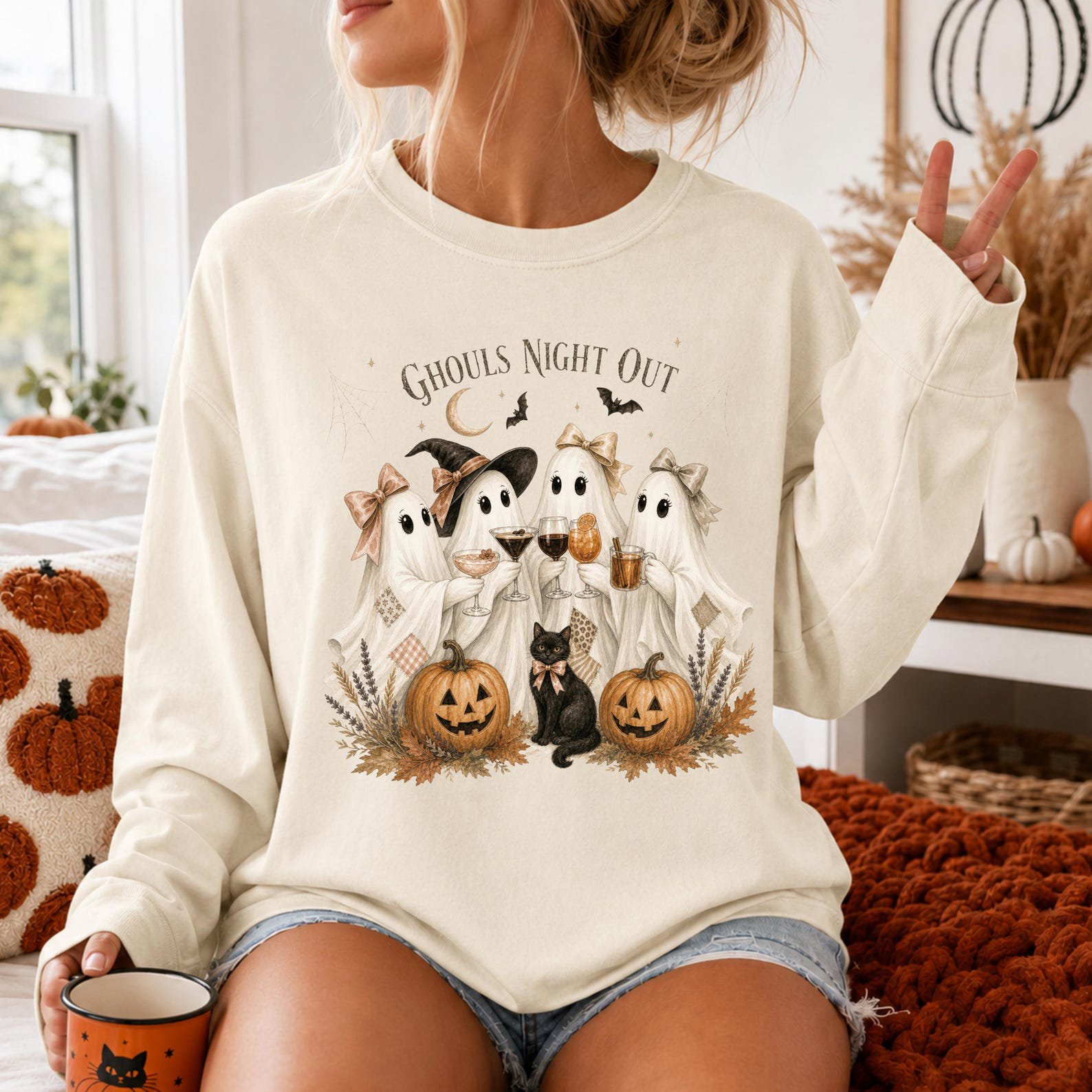 Ghouls Night Out Sweatshirt, Boho Halloween Ghost Girls Night Shirt 8