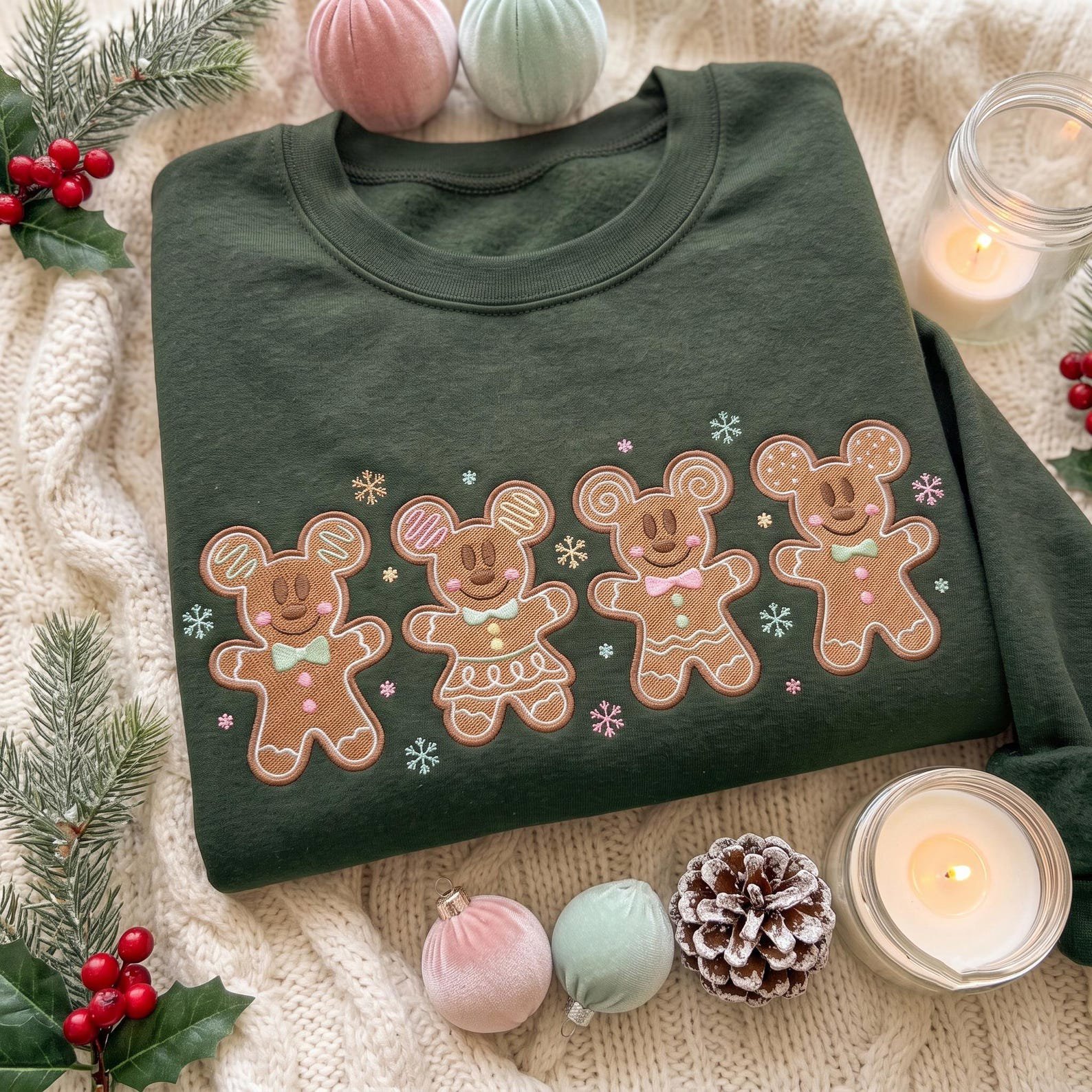 Christmas Gingerbread Mouse Embroidered Sweatshirt, Cute Cookie Character Crewneck, Pastel Holiday Shirt, Festive Christmas Outfit 3