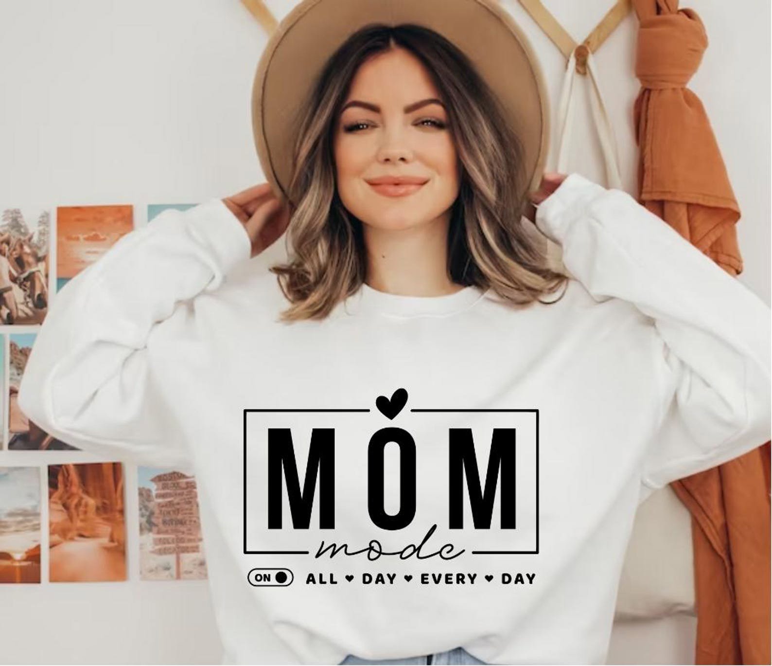 Mom Mode On Shirt with Kid’s Names on Sleeve, Mother’s Day Gift, Custom Valentines Mama Gift, Personalized Just Because Gift for Mother 2