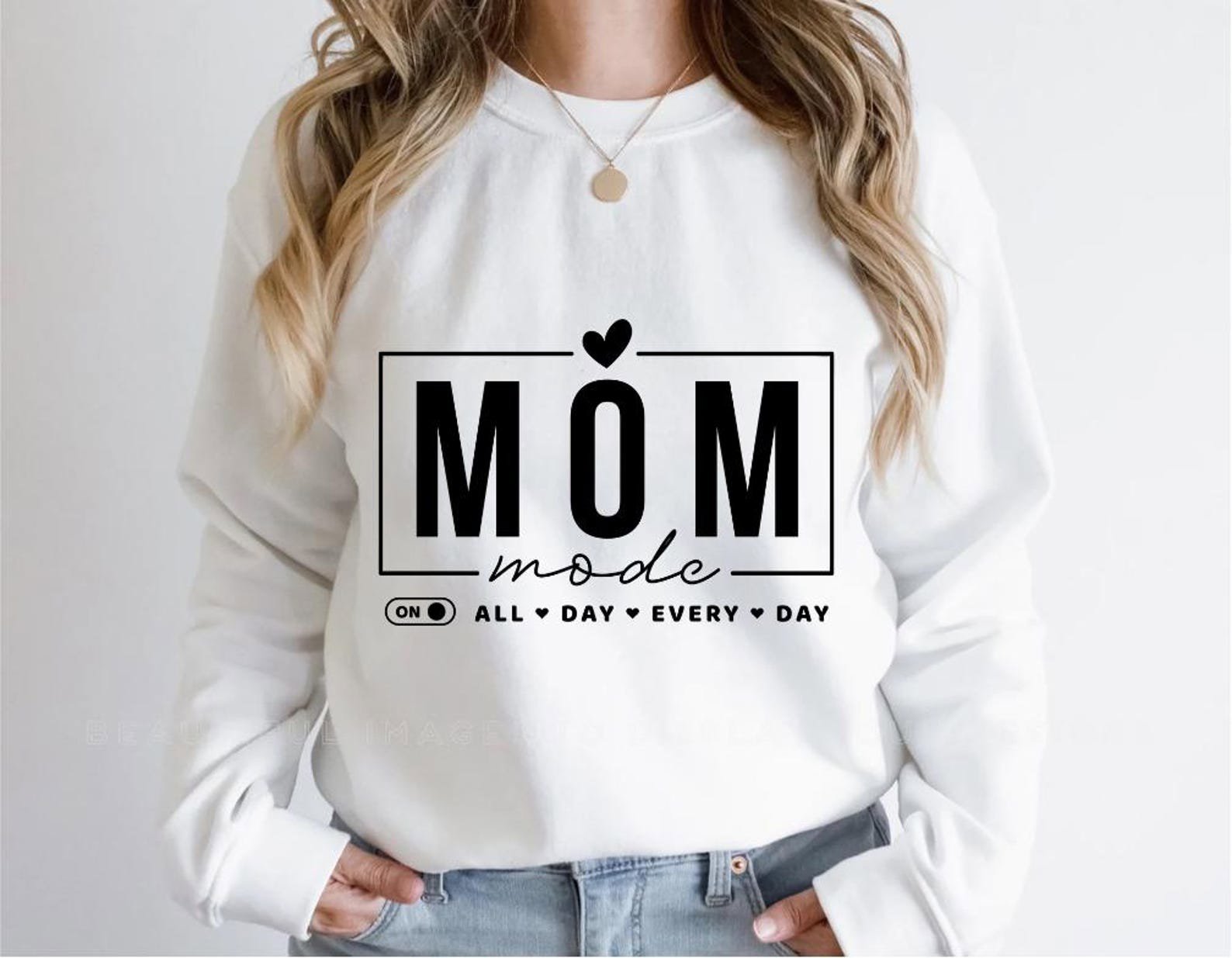 Mom Mode On Shirt with Kid’s Names on Sleeve, Mother’s Day Gift, Custom Valentines Mama Gift, Personalized Just Because Gift for Mother 4