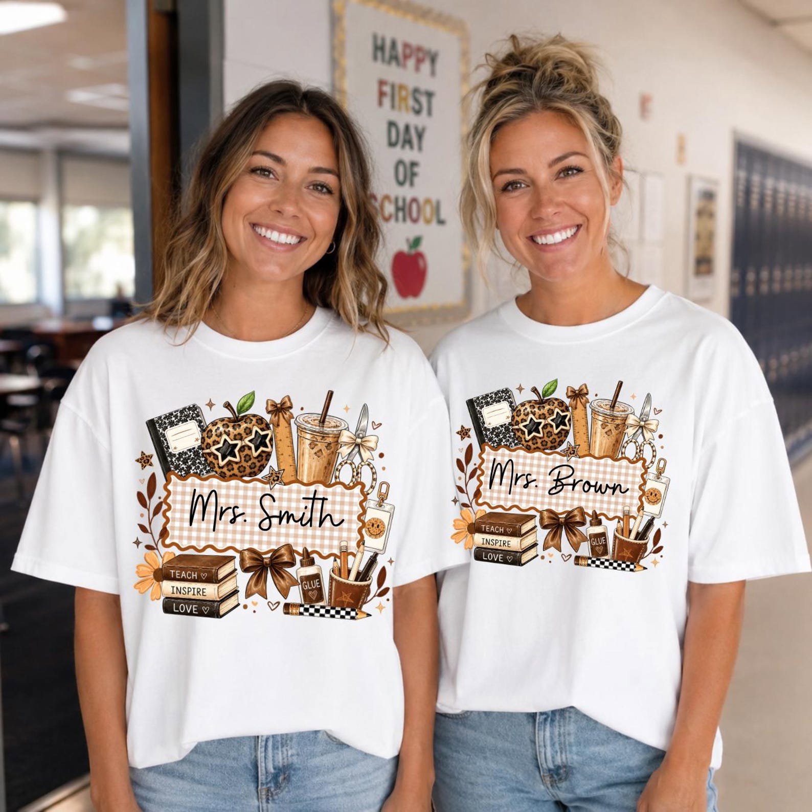 Custom Name Teacher Back to School Shirts, Personalized Cute Leopard Print School Apparel 2