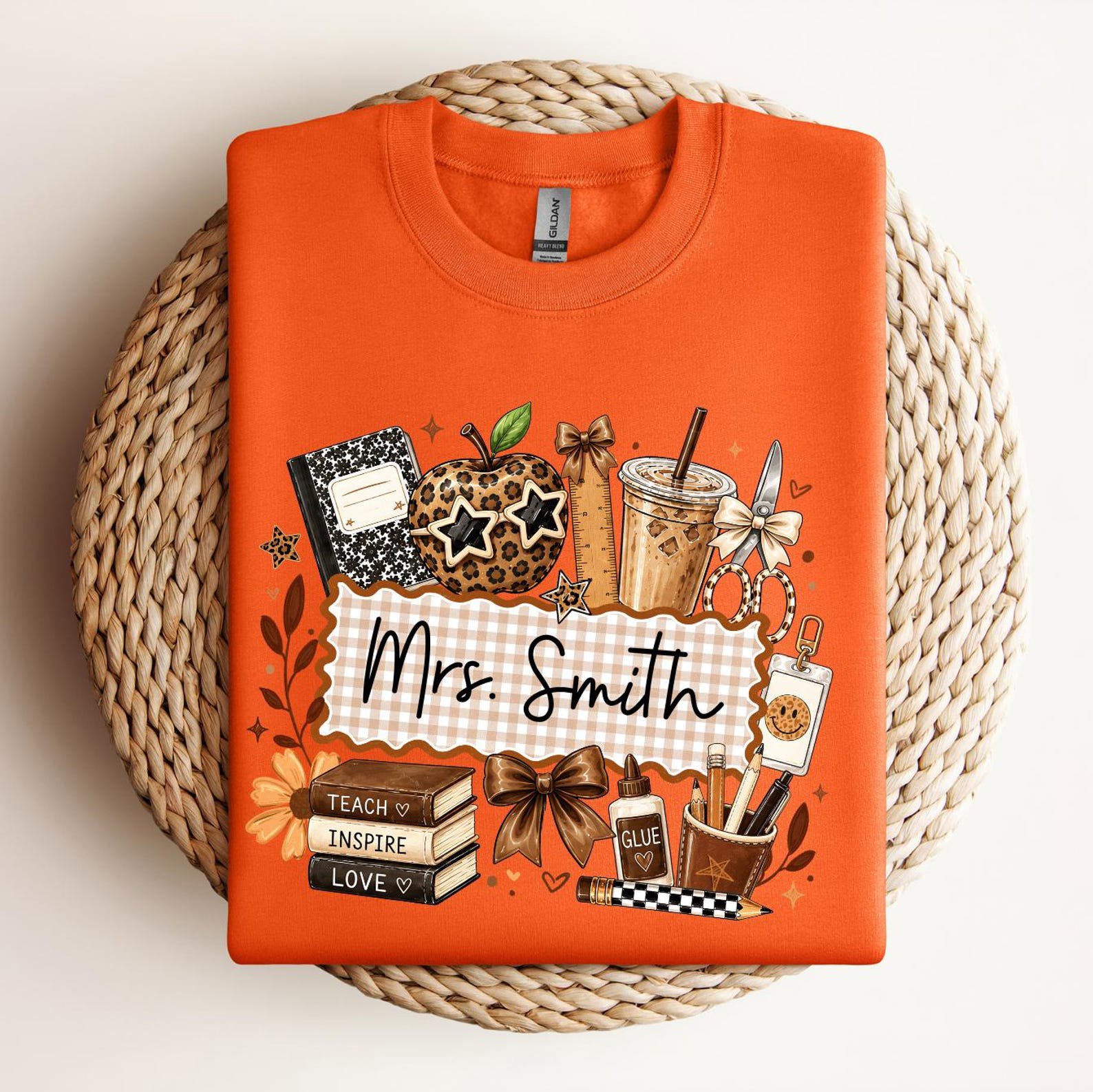 Custom Name Teacher Back to School Shirts, Personalized Cute Leopard Print School Apparel 1