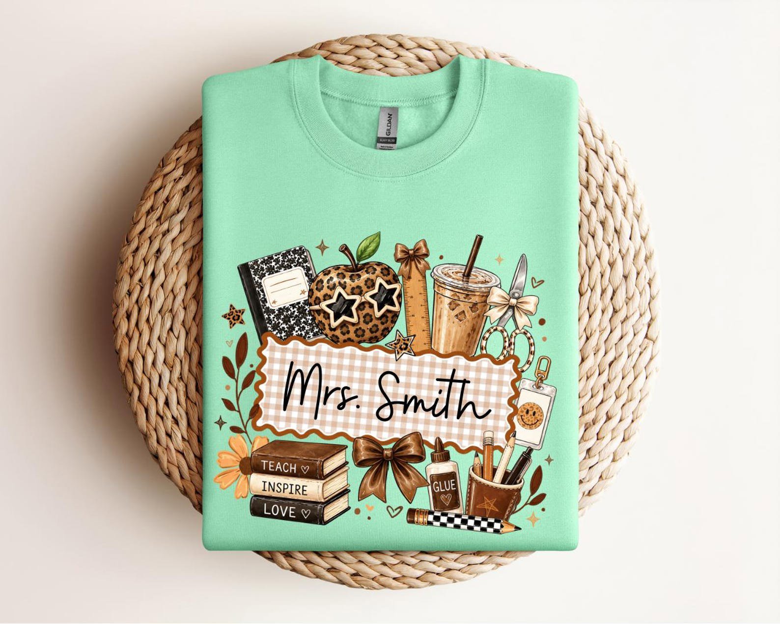 Custom Name Teacher Back to School Shirts, Personalized Cute Leopard Print School Apparel 6
