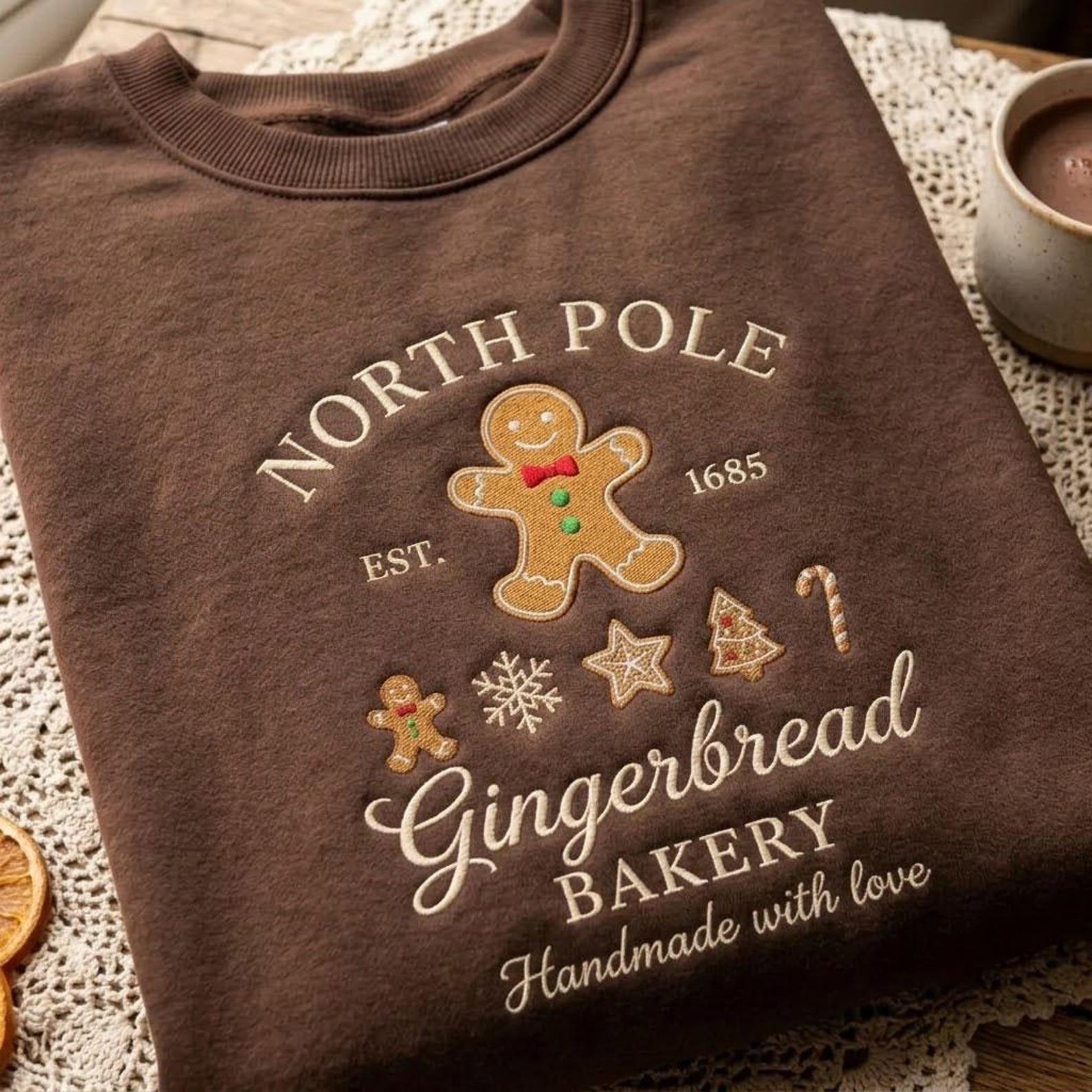 Gingerbread Bakery Christmas Sweatshirt, North Pole Embroidered Crewneck, Cute Gingerbread Man Holiday Baking Shirt, Baker Christmas Gift 2