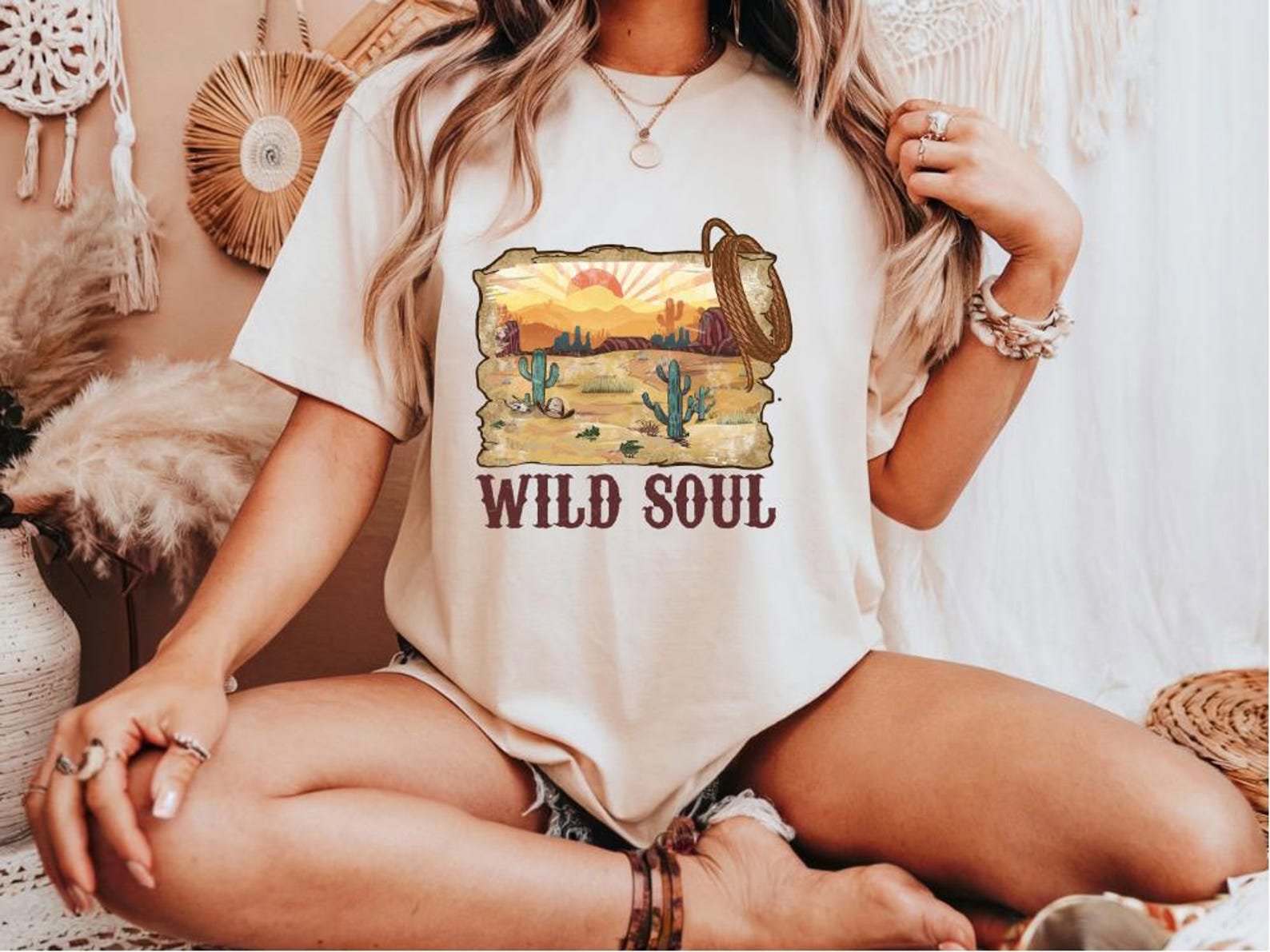 Vintage Western Sunset T-Shirt: Wild Soul Cowgirl Graphic Tee 2