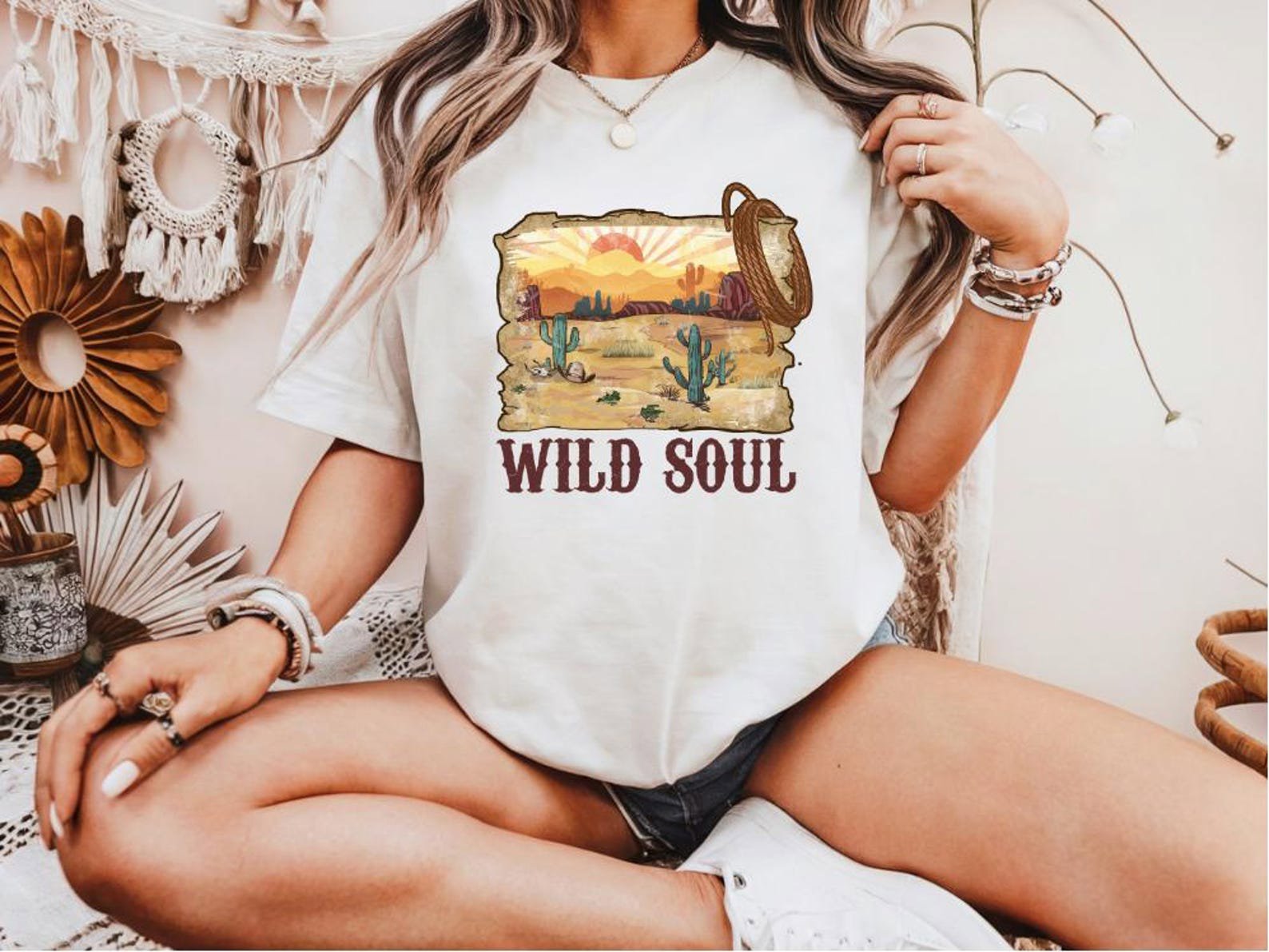 Vintage Western Sunset T-Shirt: Wild Soul Cowgirl Graphic Tee 1