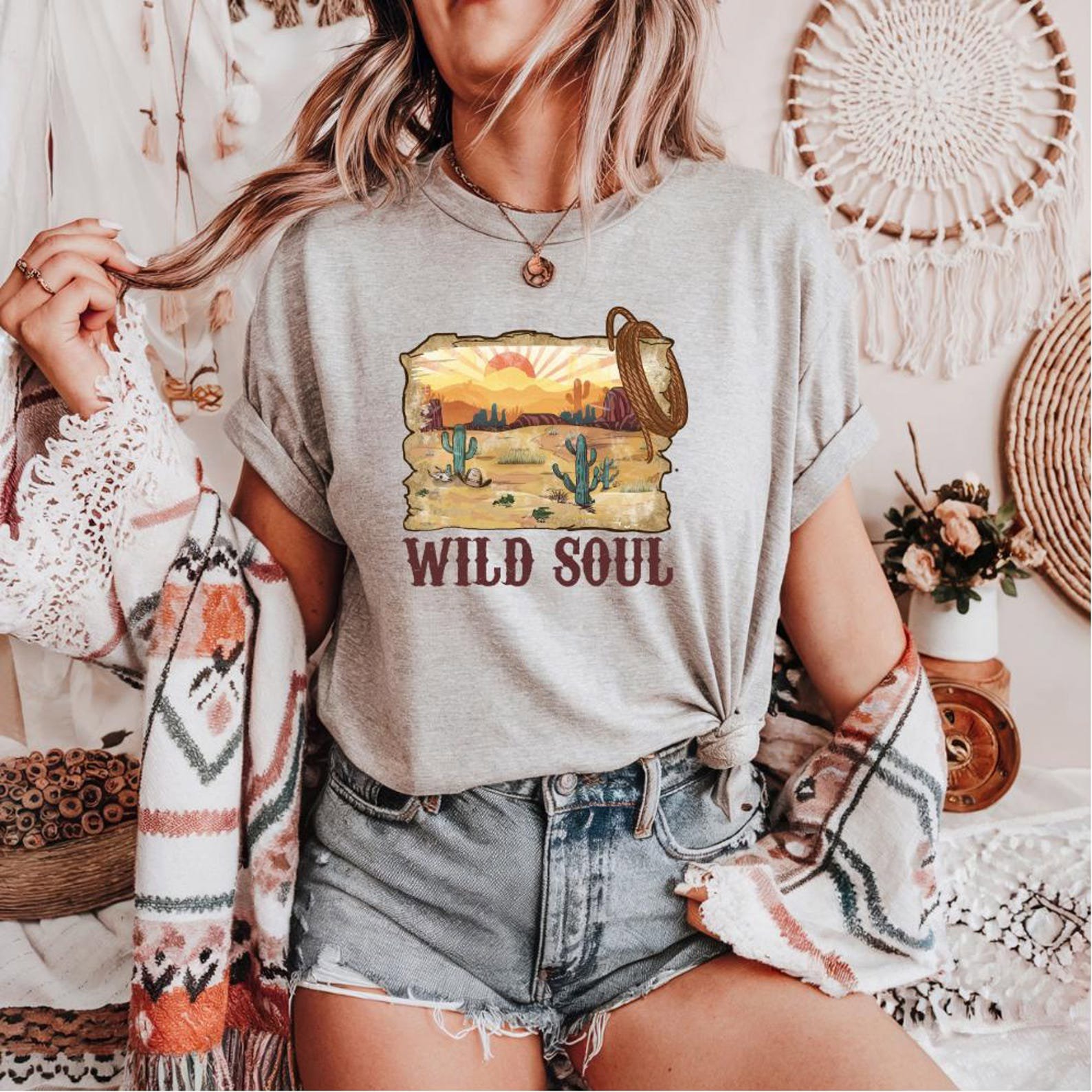 Vintage Western Sunset T-Shirt: Wild Soul Cowgirl Graphic Tee 3