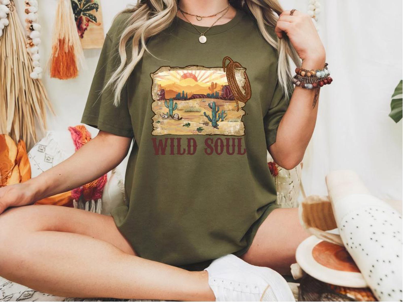 Vintage Western Sunset T-Shirt: Wild Soul Cowgirl Graphic Tee 4