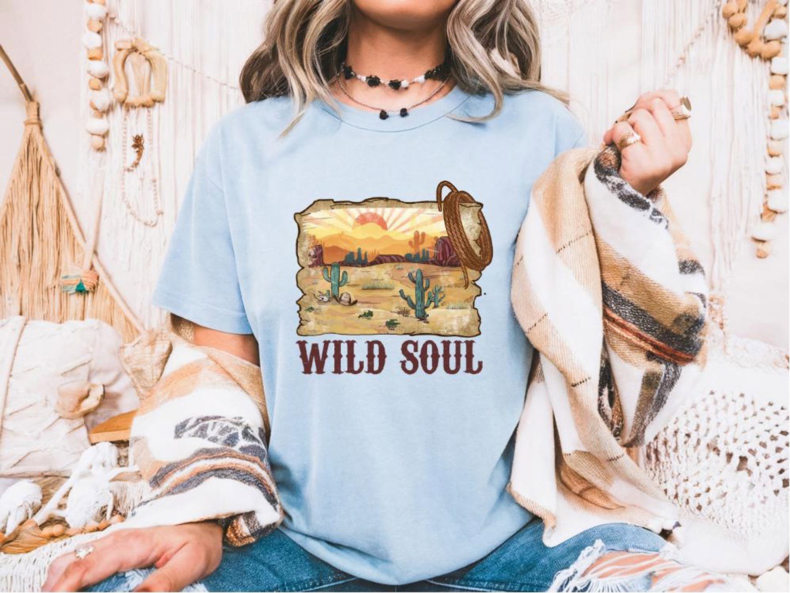 Vintage Western Sunset T-Shirt: Wild Soul Cowgirl Graphic Tee 5