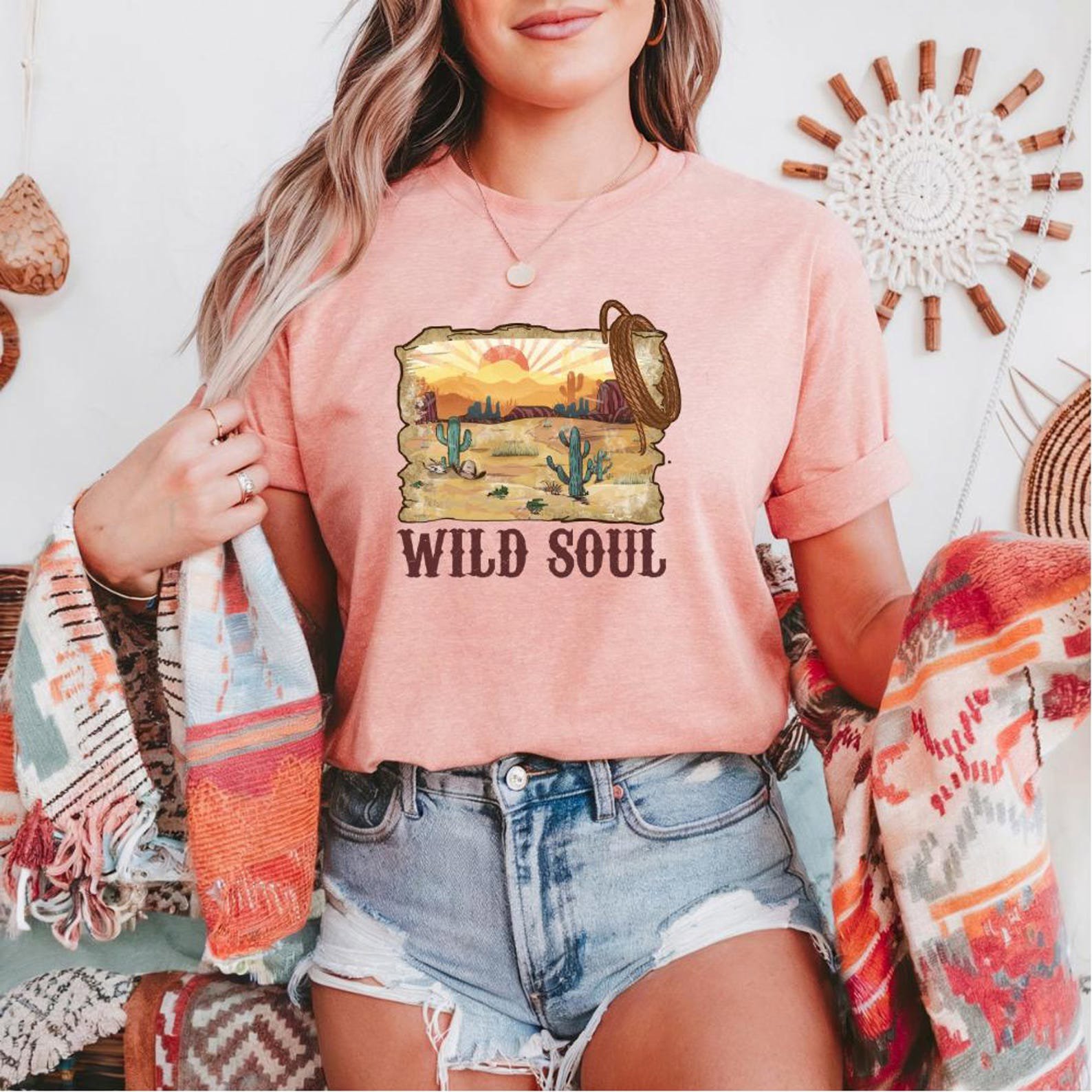 Vintage Western Sunset T-Shirt: Wild Soul Cowgirl Graphic Tee 6