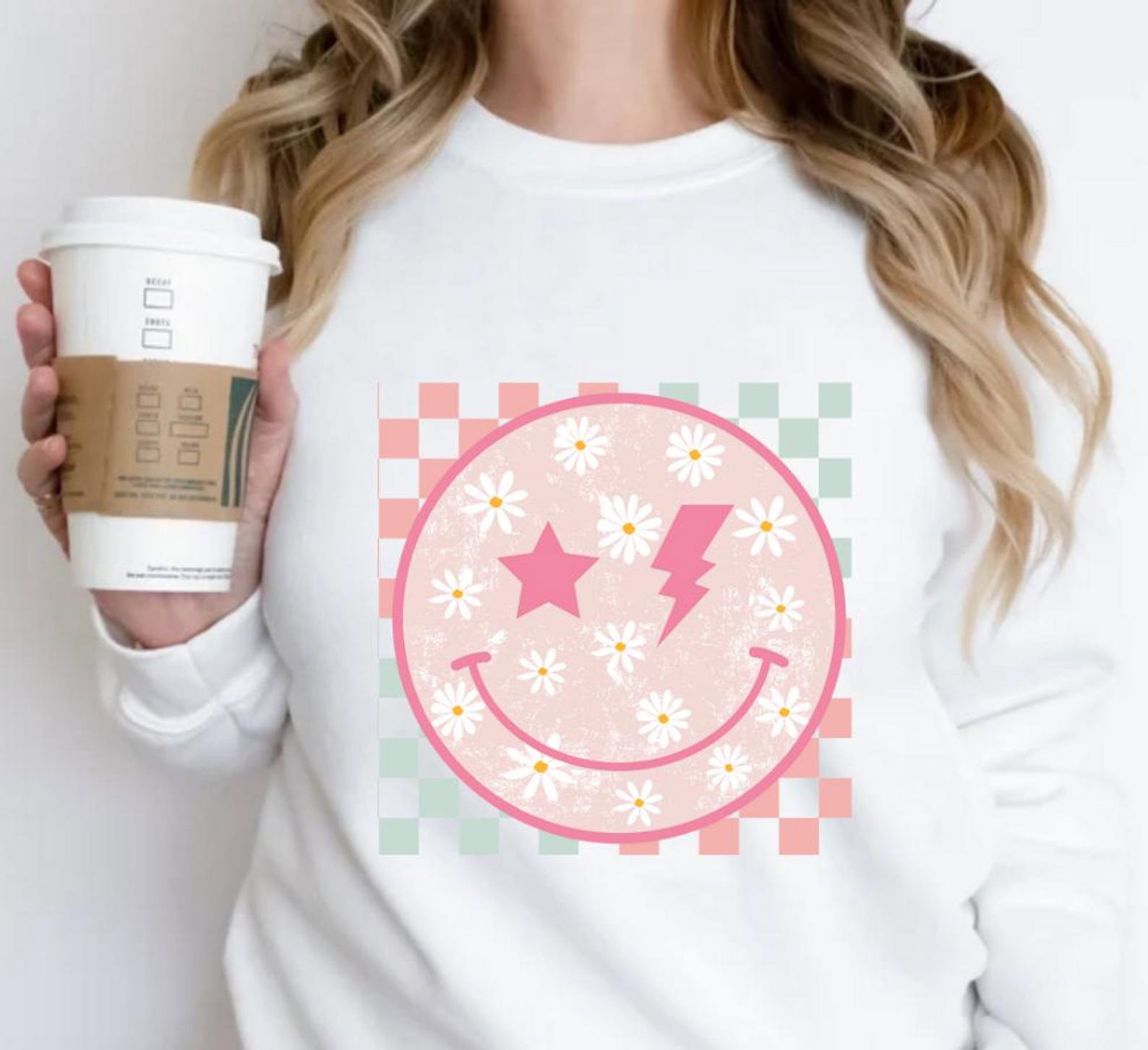 Checkered Smiley Face Shirt, Smiley Face Tee, Smiley Face T-shirt,Gift for Her, Funny Shirt,Checkered Shirt,Checkered Tee, Trendy Checkered 3