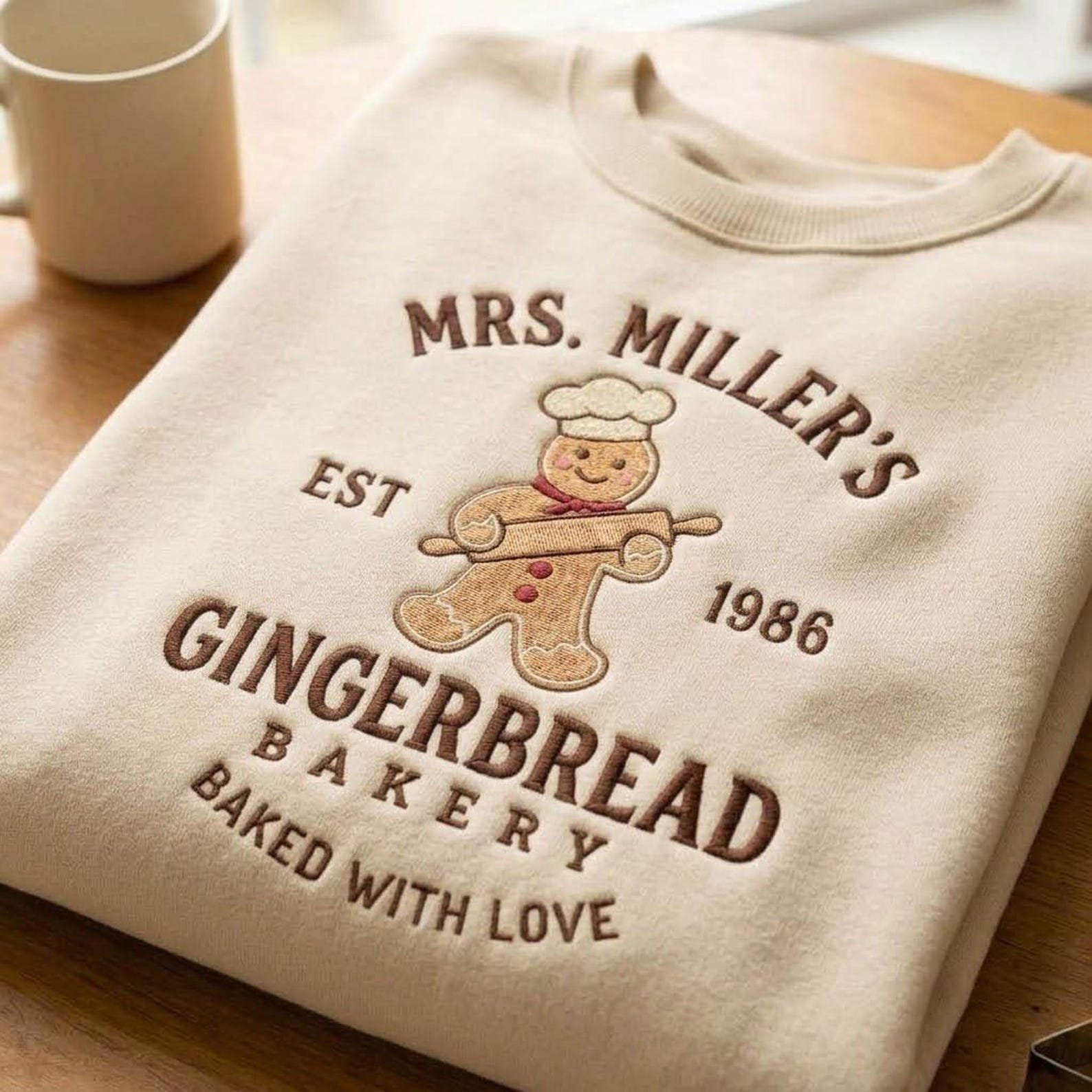 Custom Gingerbread Baker Embroidered Sweatshirt, Personalized Bakery Christmas Crewneck, Est Year Baking Shirt, Christmas Baker Gift 2