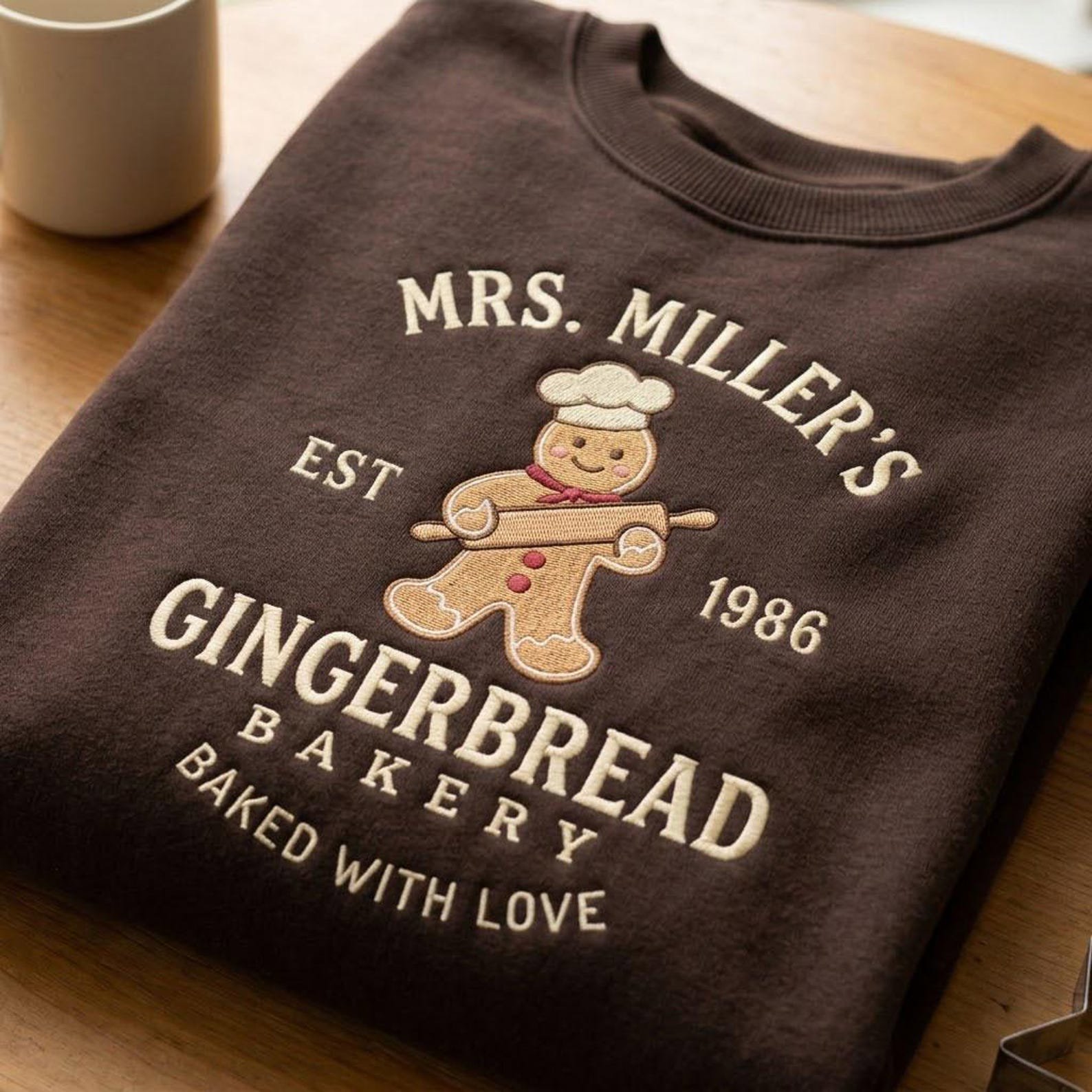 Custom Gingerbread Baker Embroidered Sweatshirt, Personalized Bakery Christmas Crewneck, Est Year Baking Shirt, Christmas Baker Gift 1